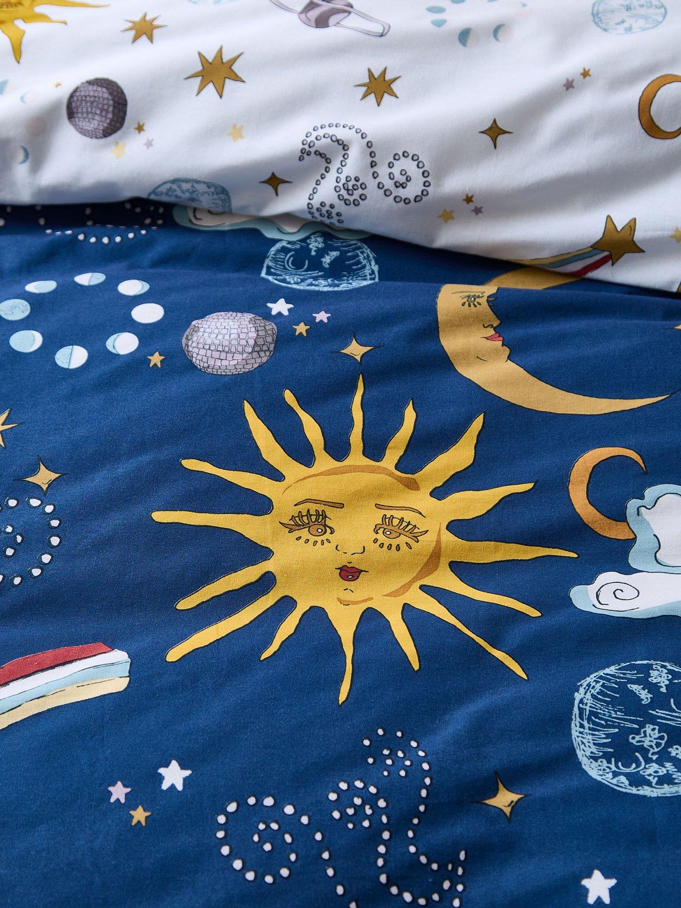  image of their-nibs-disco-space-100-cotton-reversible-duvet-set-navy-blue