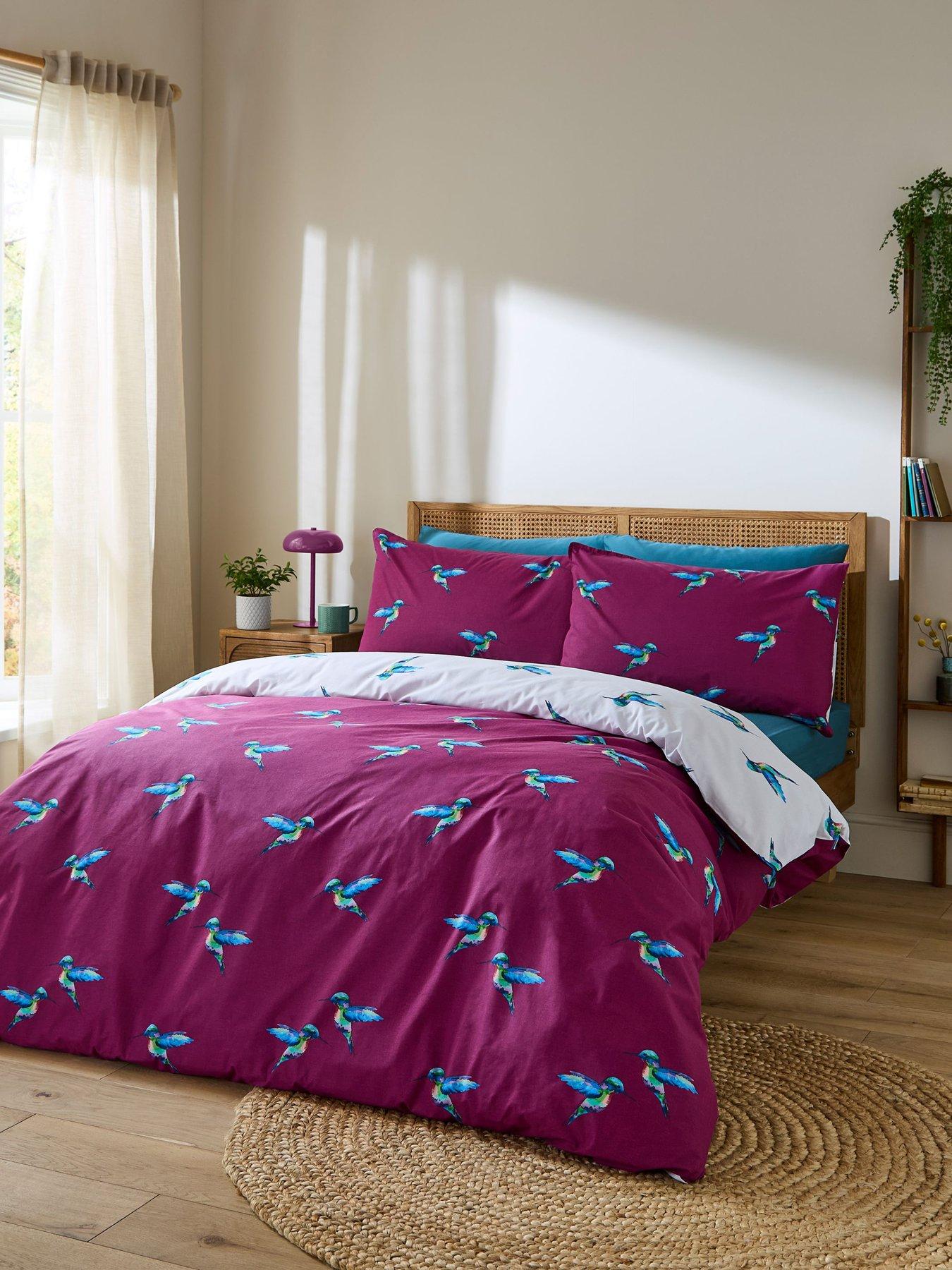 their-nibs-hummingbird-100-cotton-reversible-duvet-set-plum