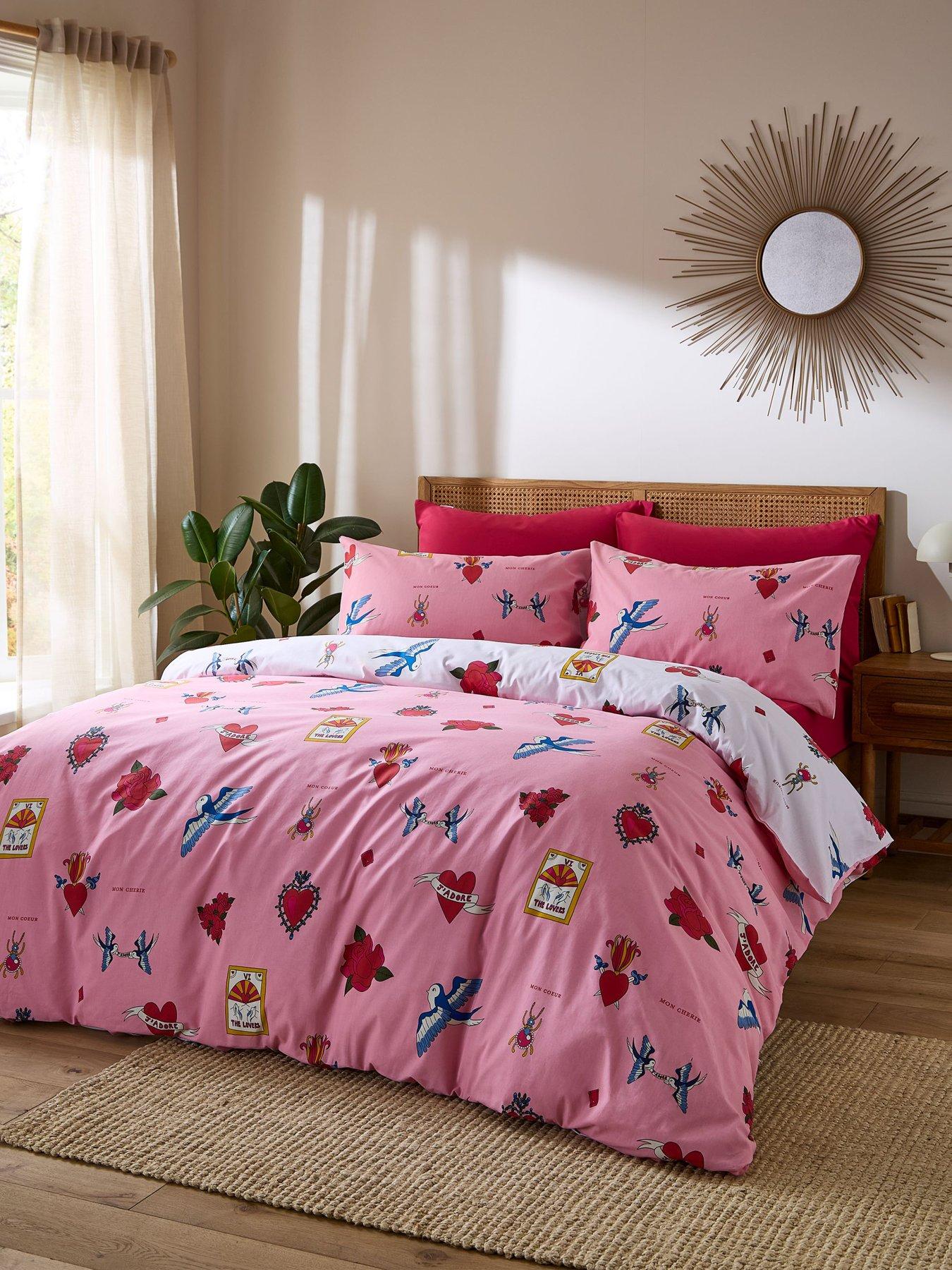front image of their-nibs-mon-coeur-100-cotton-reversible-duvet-set-pink