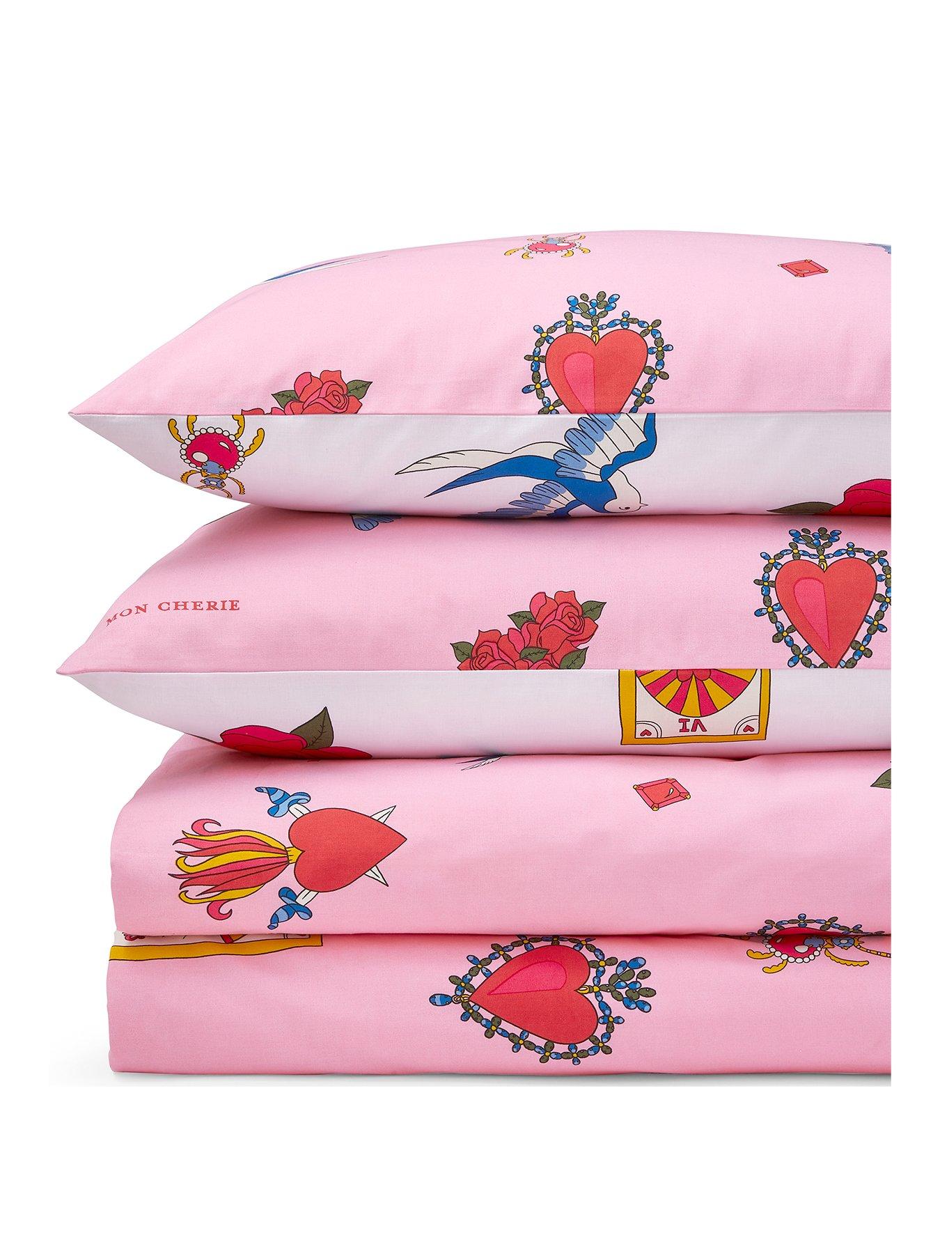 stillFront image of their-nibs-mon-coeur-100-cotton-reversible-duvet-set-pink