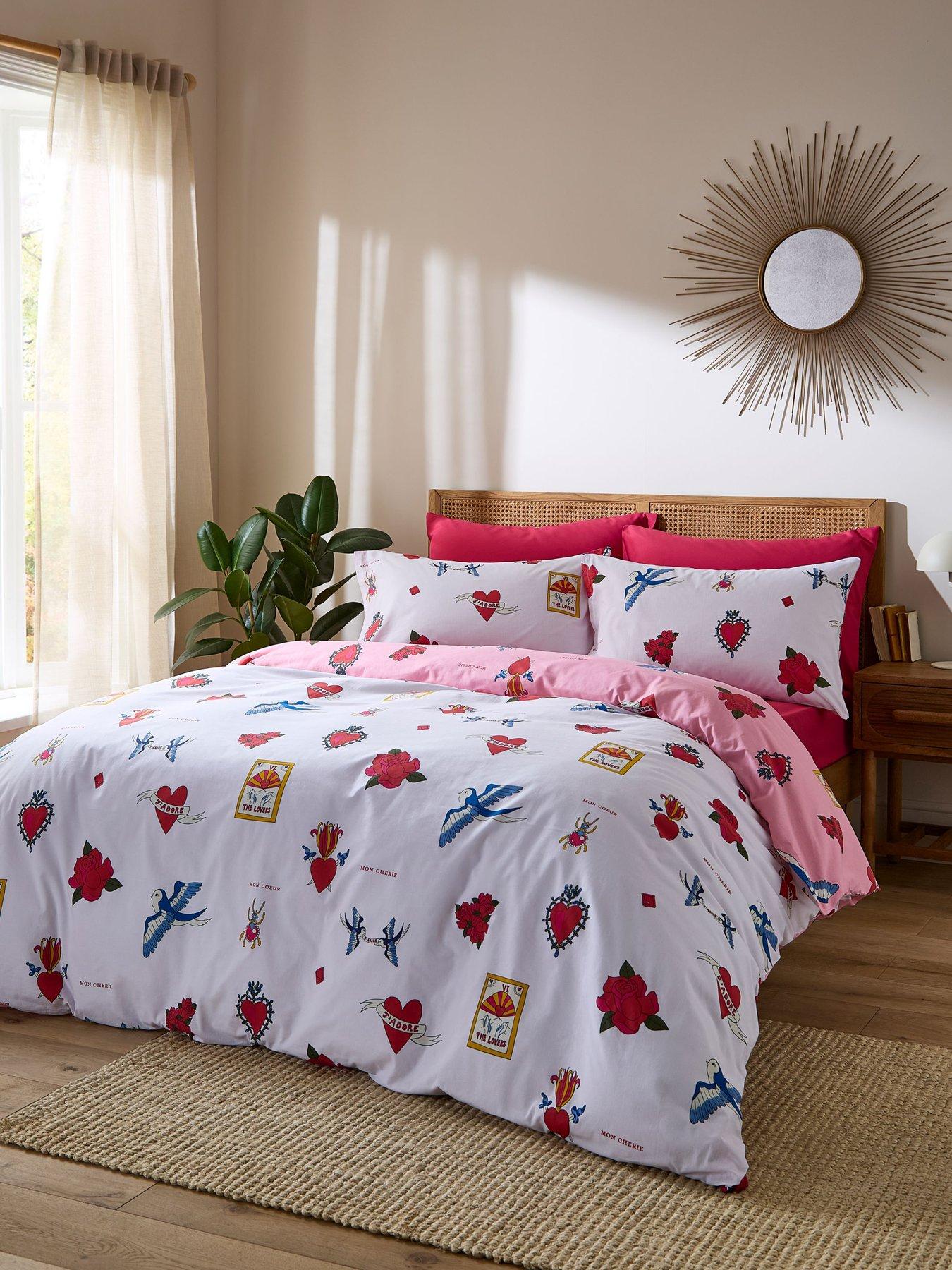  image of their-nibs-mon-coeur-100-cotton-reversible-duvet-set-pink