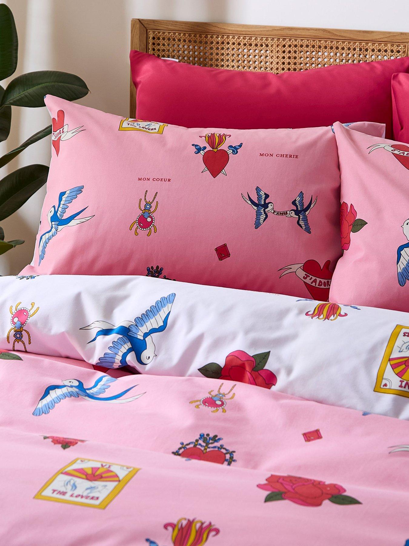  image of their-nibs-mon-coeur-100-cotton-reversible-duvet-set-pink