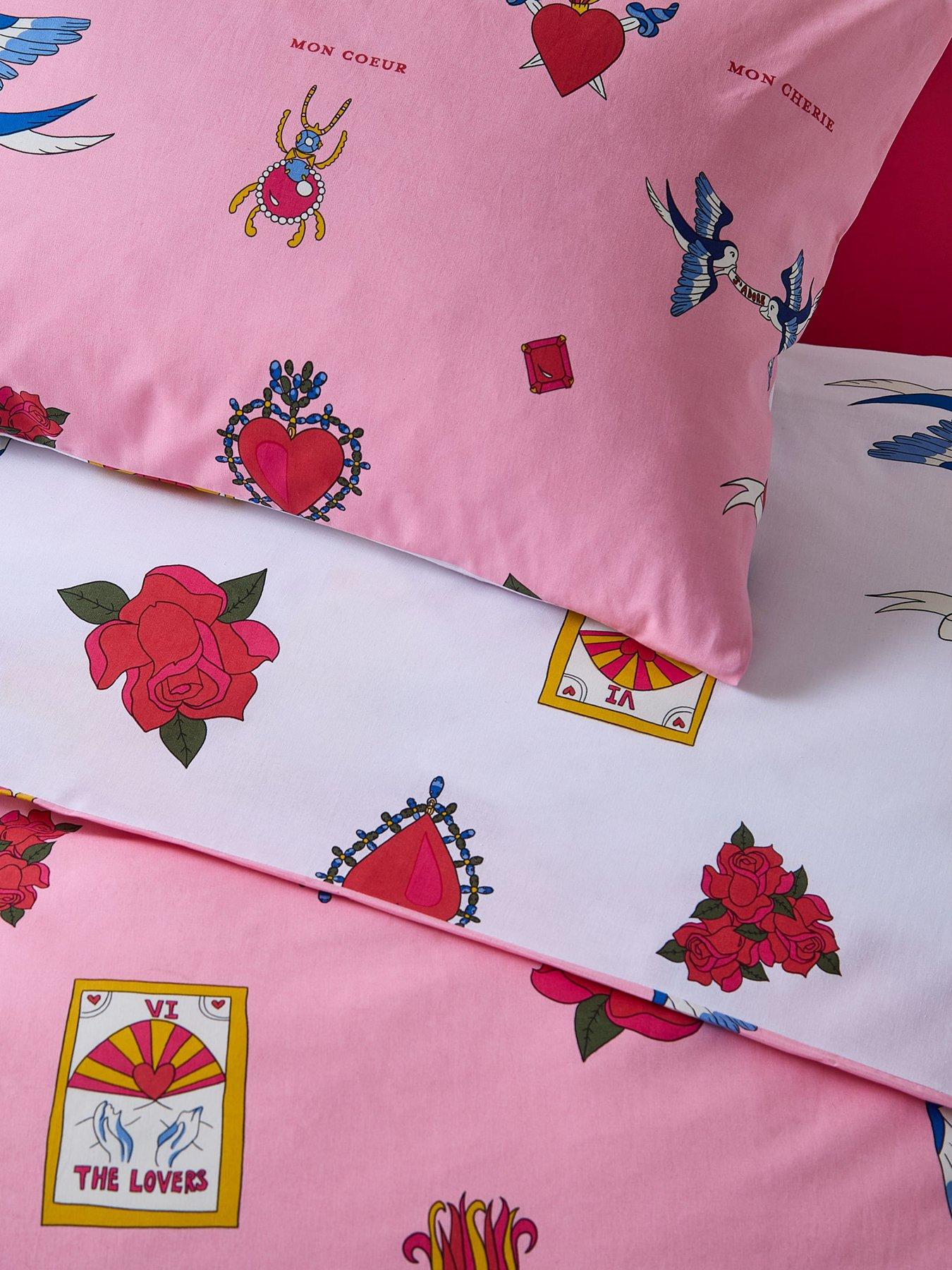  image of their-nibs-mon-coeur-100-cotton-reversible-duvet-set-pink