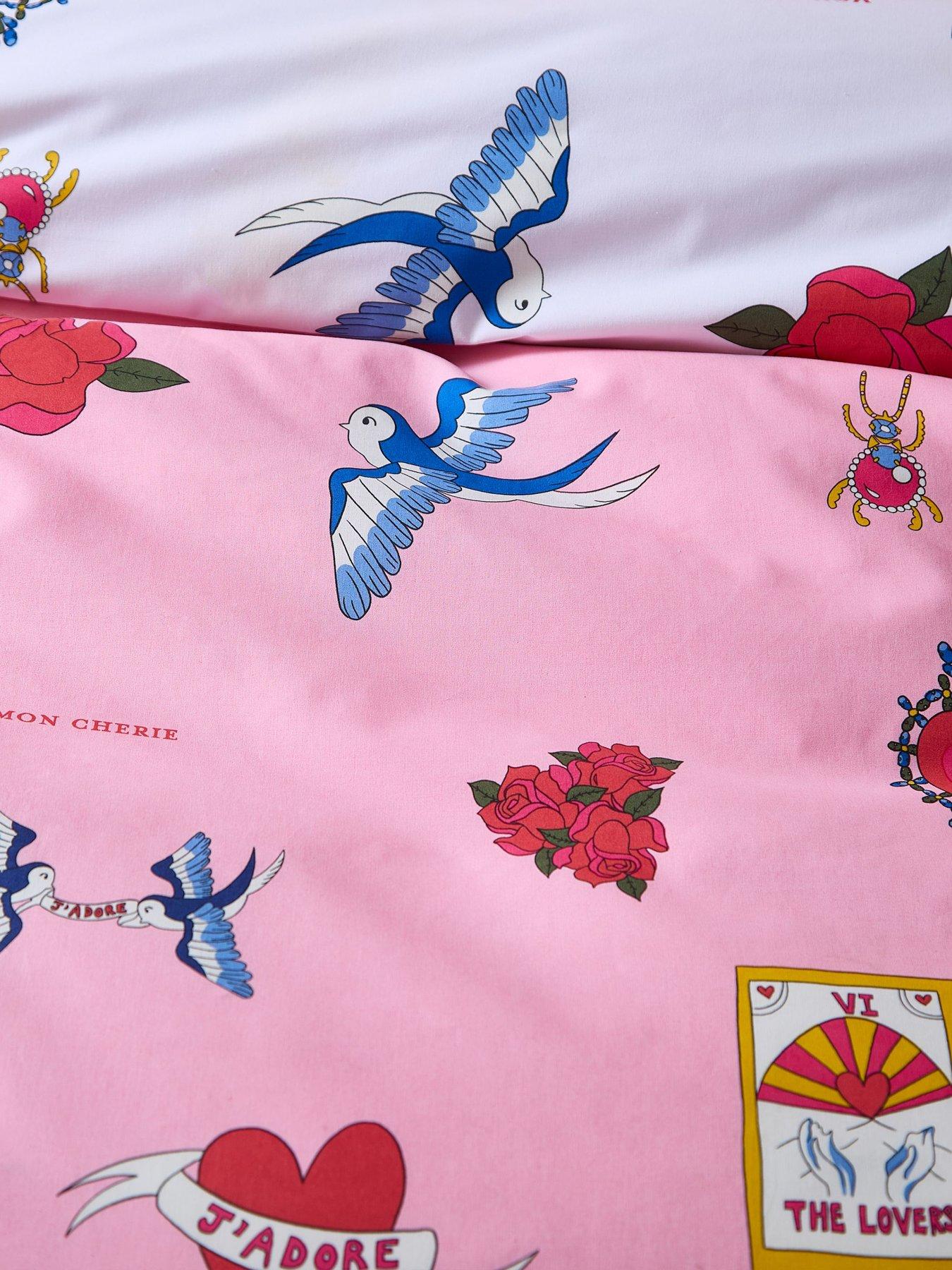  image of their-nibs-mon-coeur-100-cotton-reversible-duvet-set-pink