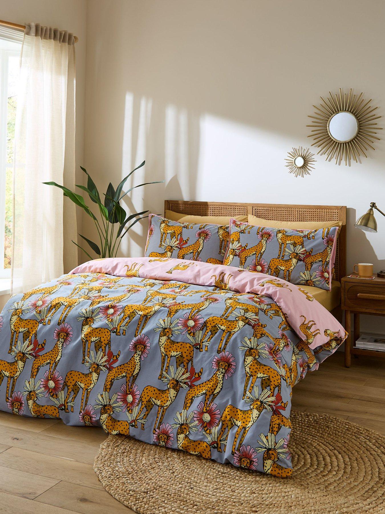 undefined Untamed Cheetah 100% Cotton Reversible Duvet Set Grey