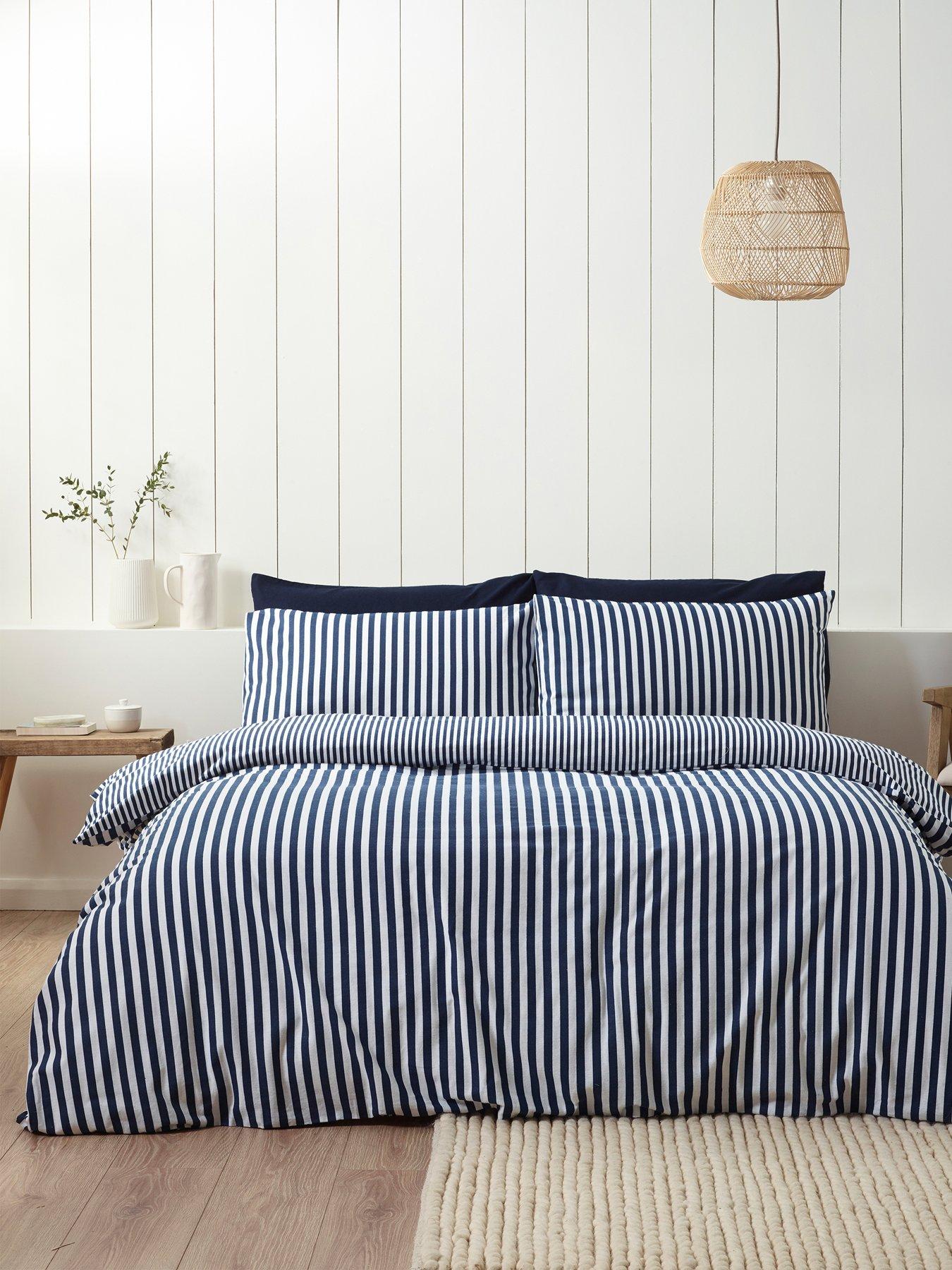 undefined Brushed Cotton Stripe Duvet Set - Navy