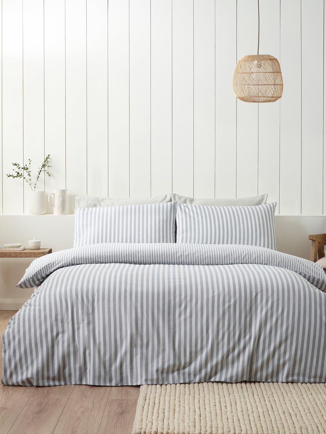 undefined Brushed Cotton Stripe Duvet Set - Grey