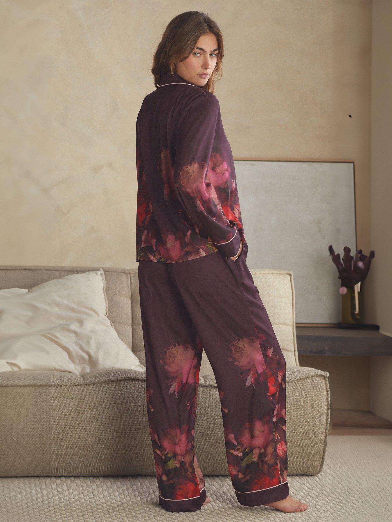 Image 2 of 6 of B By Ted Baker Satin Long Sleeve Large Floral Pyjama Set - Purple