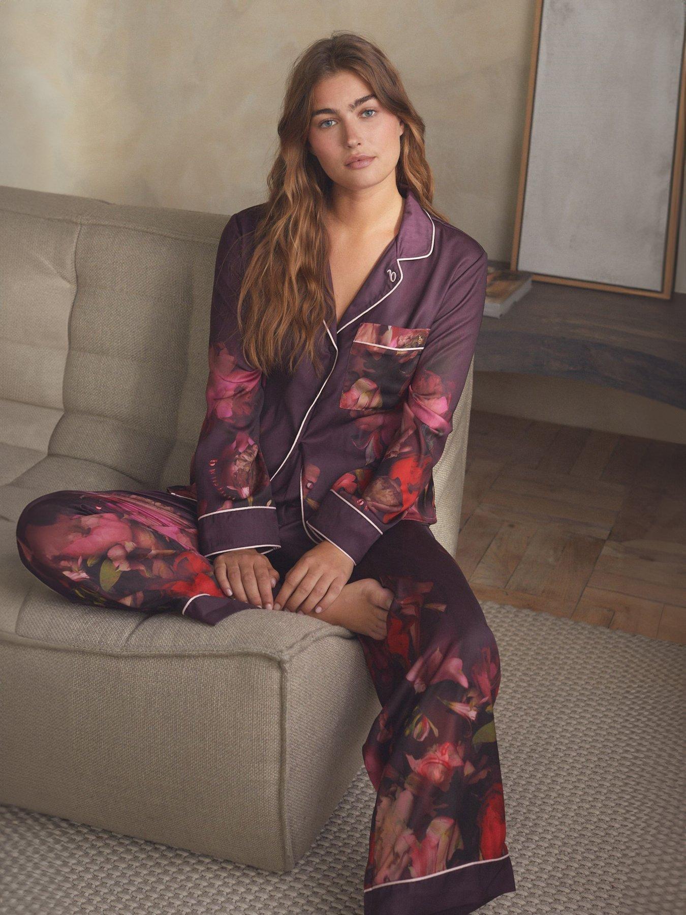 Image 5 of 6 of B By Ted Baker Satin Long Sleeve Large Floral Pyjama Set - Purple