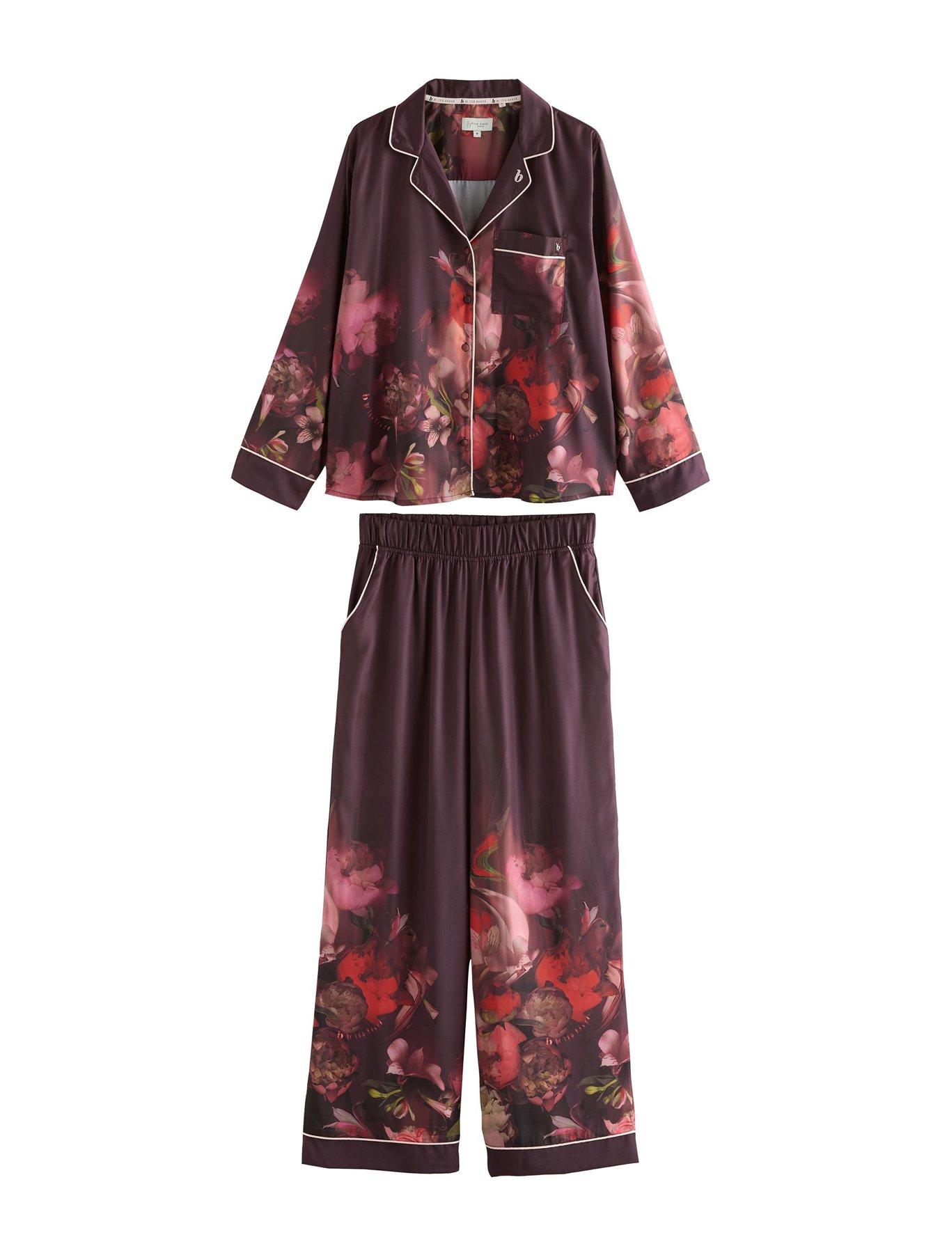 Image 6 of 6 of B By Ted Baker Satin Long Sleeve Large Floral Pyjama Set - Purple