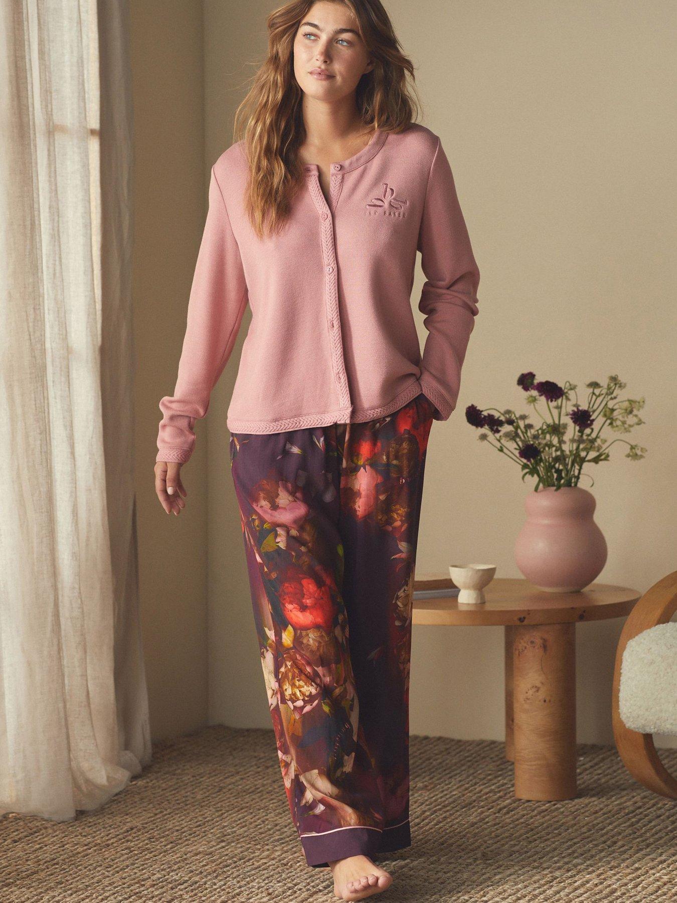 undefined Floral Cardi And Trouser Lounge Set - Purple