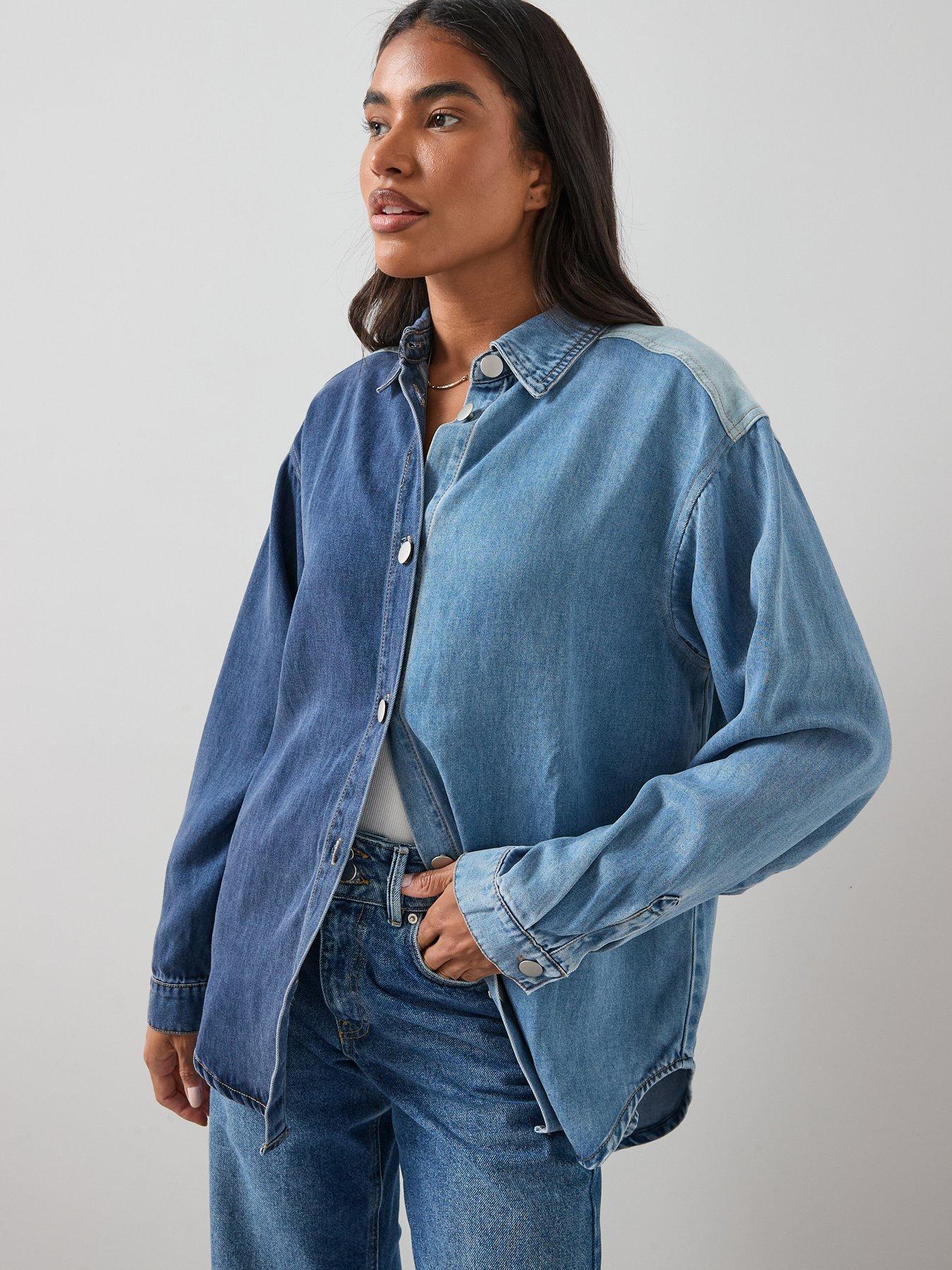  image of the-very-collection-contrast-wash-oversized-denim-shirt-mid-wash
