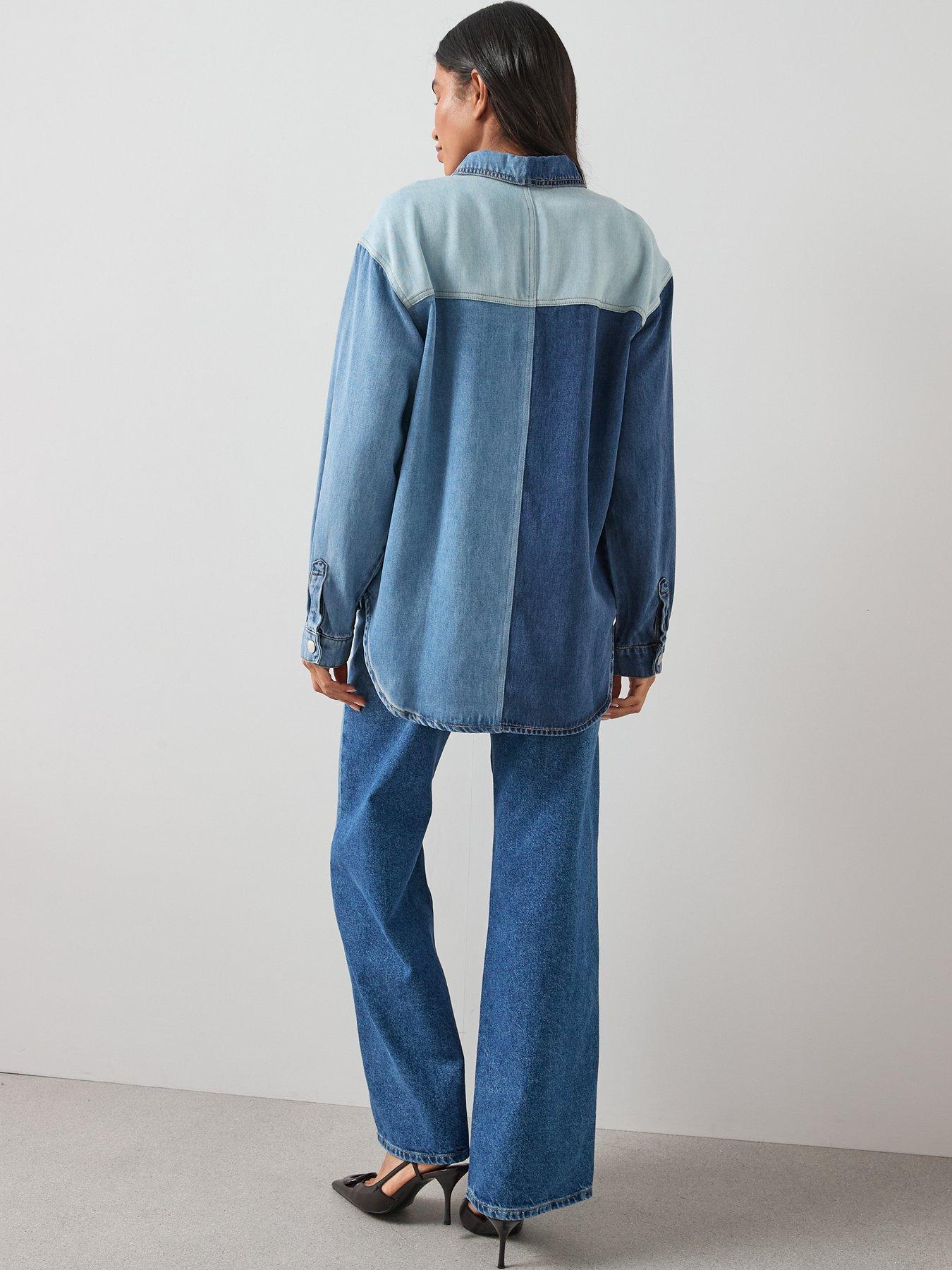stillFront image of the-very-collection-contrast-wash-oversized-denim-shirt-mid-wash