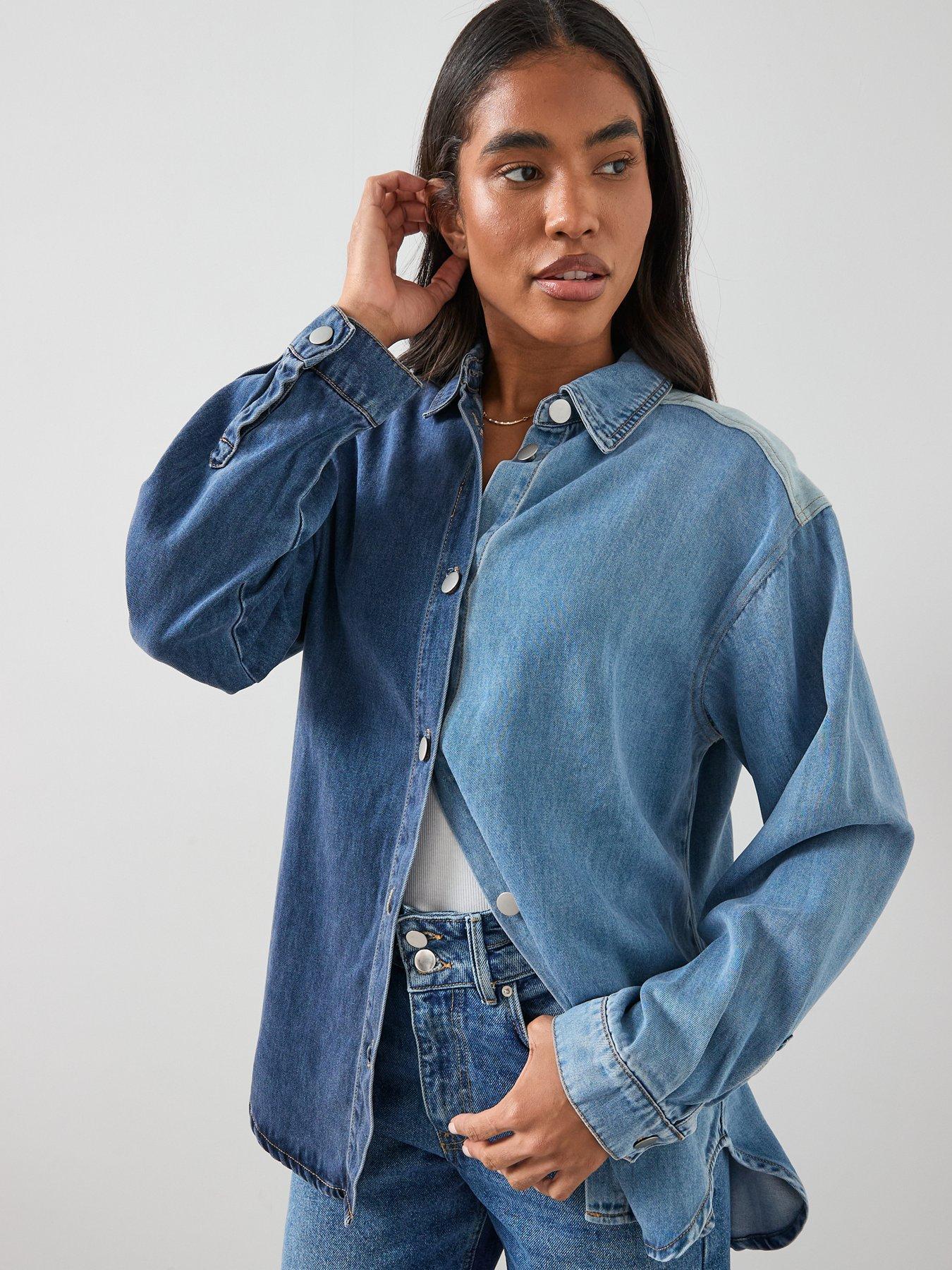  image of the-very-collection-contrast-wash-oversized-denim-shirt-mid-wash