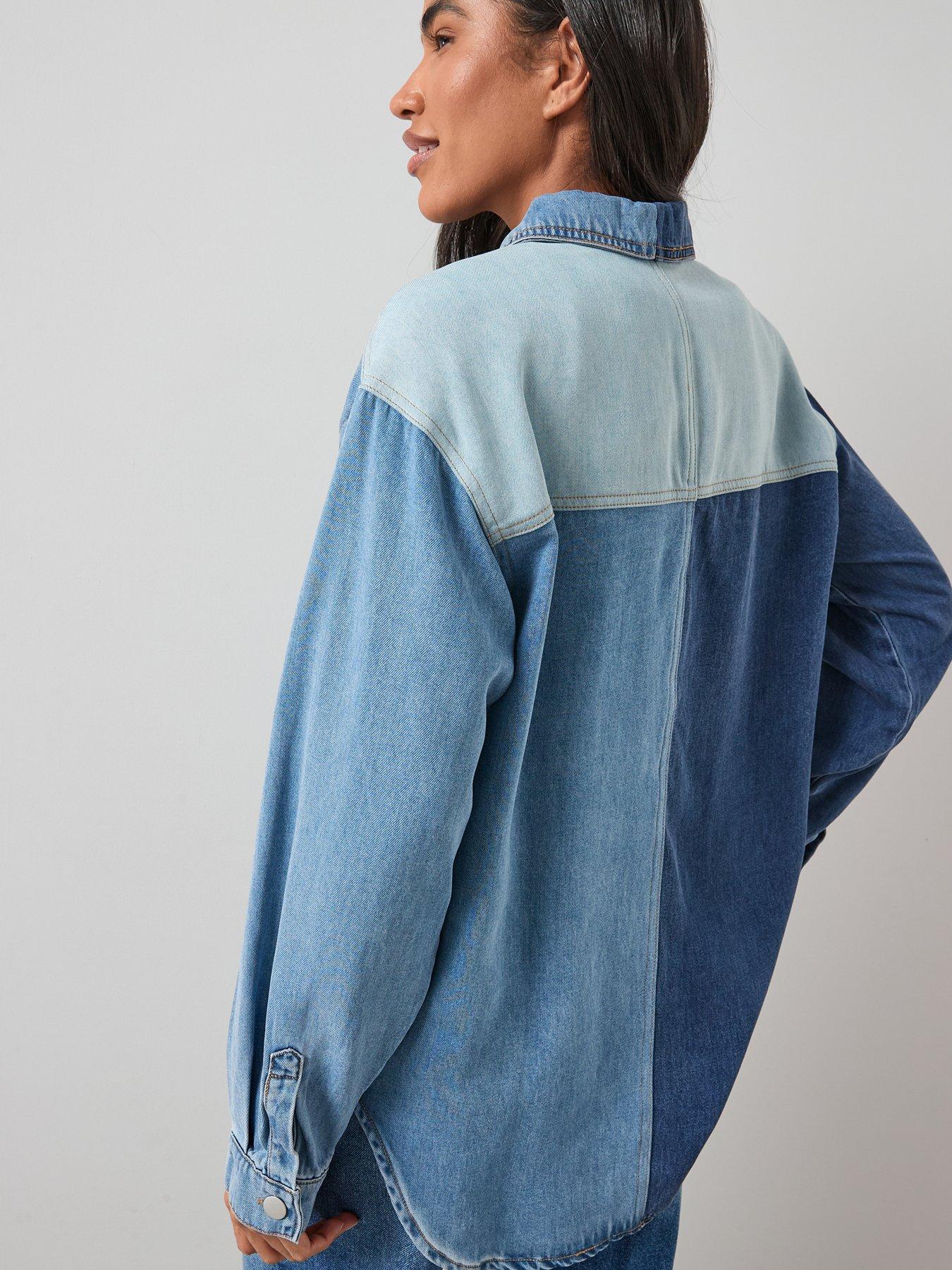  image of the-very-collection-contrast-wash-oversized-denim-shirt-mid-wash