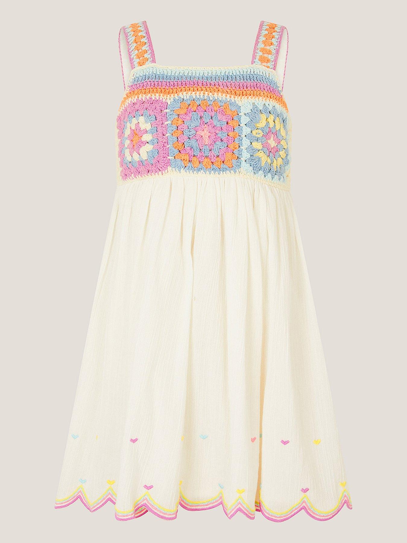 undefined Girls Cheesecloth Crochet Dress - White