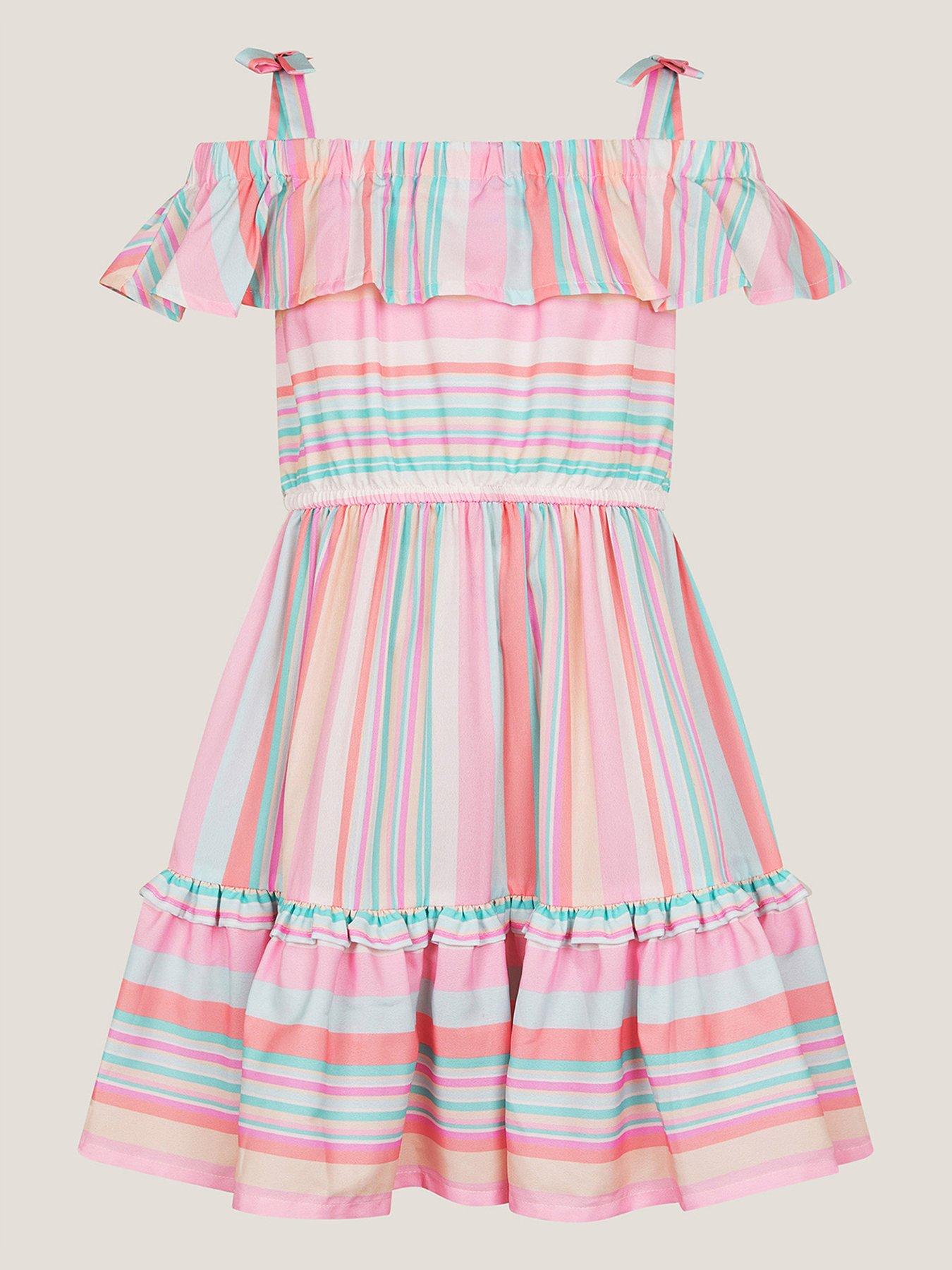 undefined Girls Pastel Striped Woven Dress - Multi