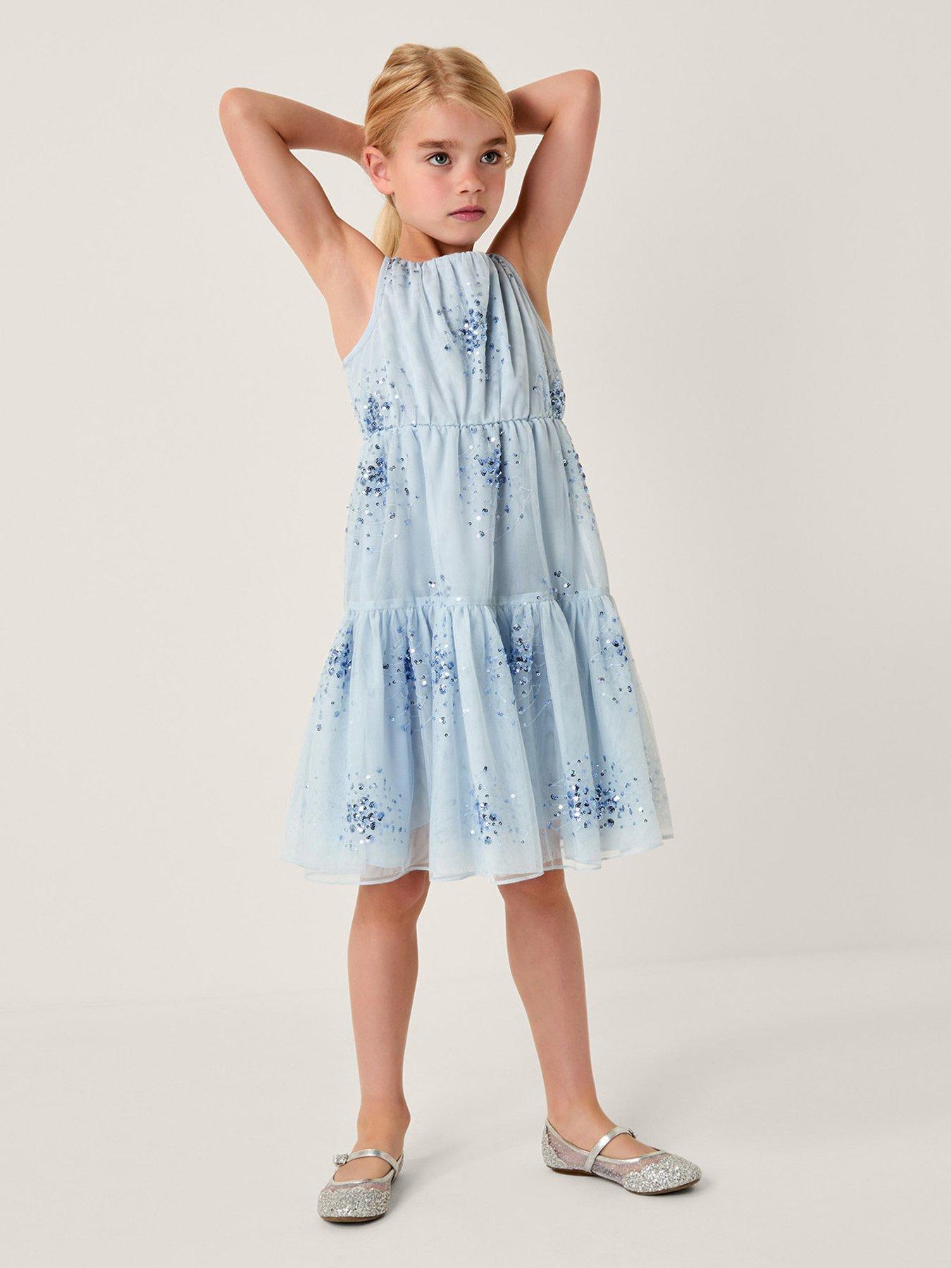 Monsoon Girls Tilly Scatter Sequin Dress - Light Blue