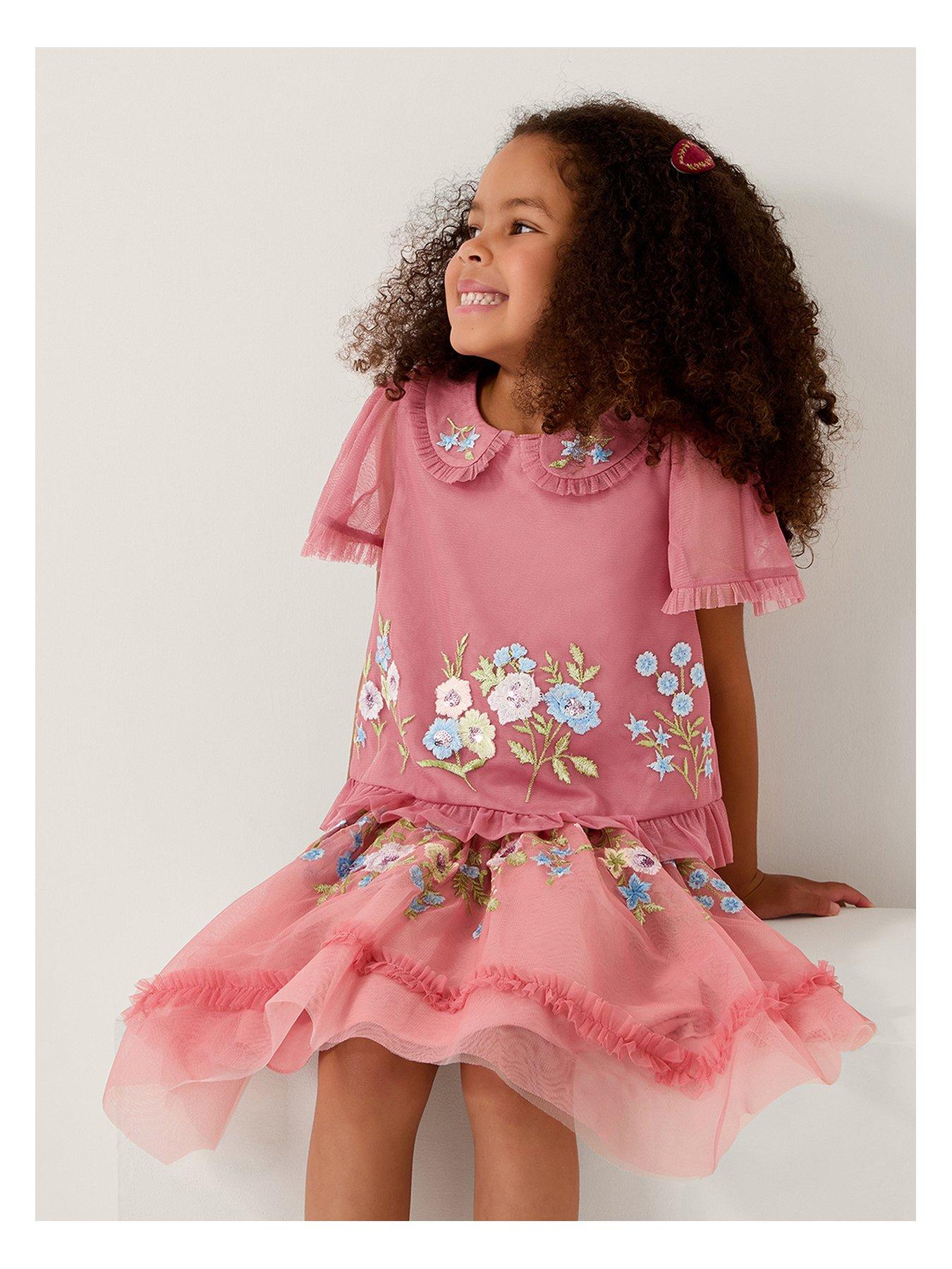 undefined Girls Kristi Embroidered Tulle Top - Pink