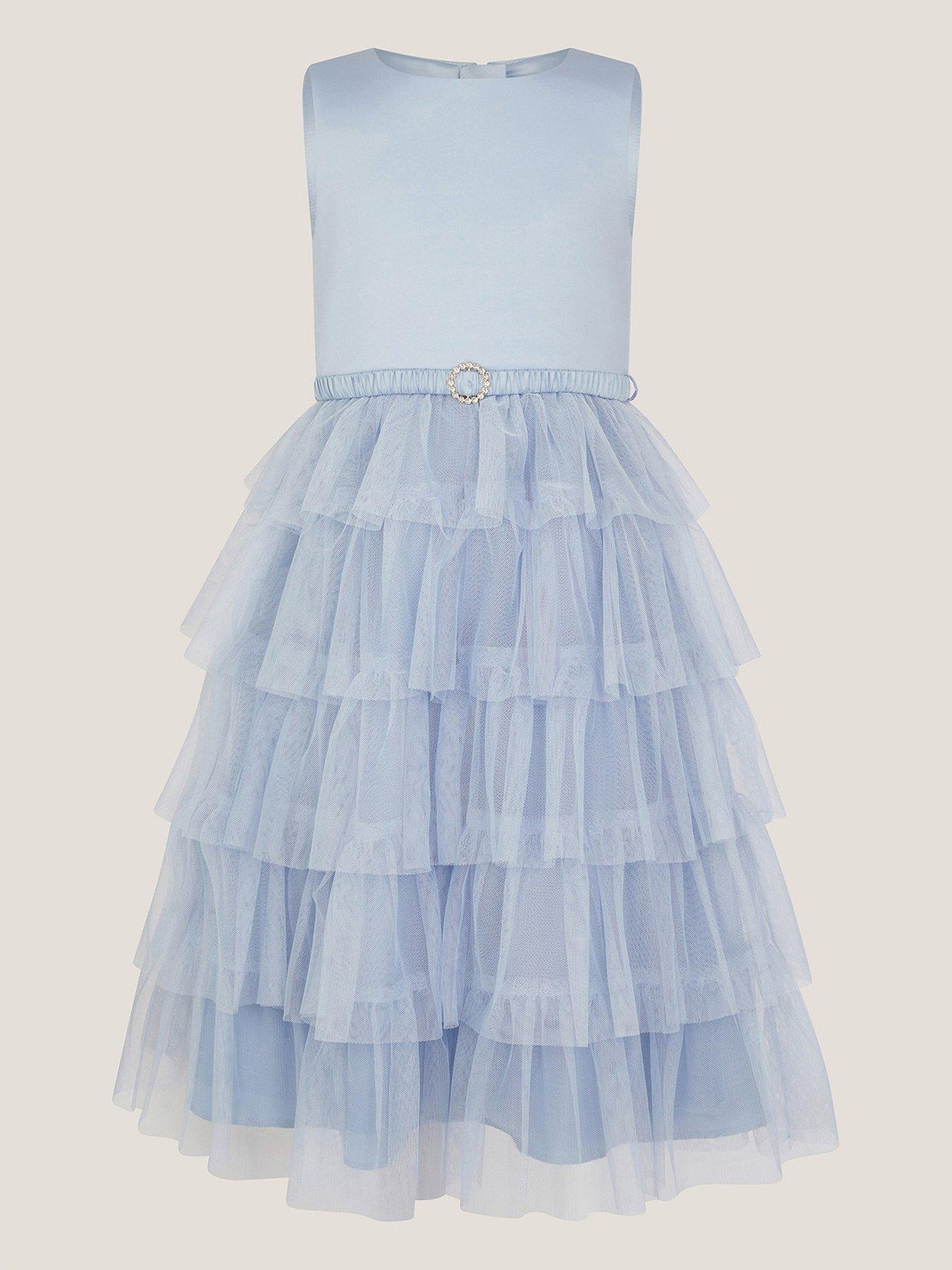 undefined Girls Scuba Belted Ruffle Dress - Blue
