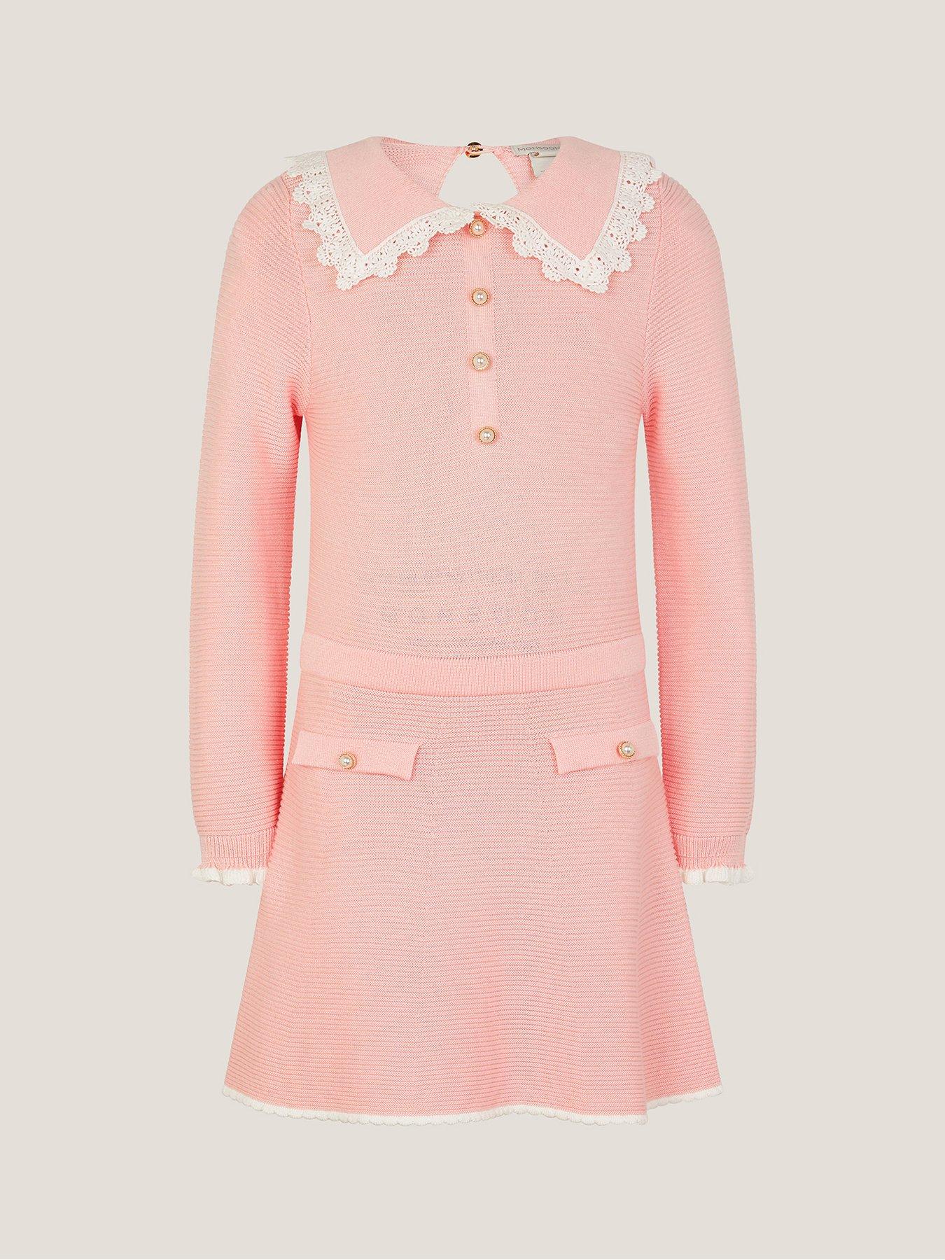 Image 2 of 4 of Monsoon Girls Pearl Collar Knit Dress - Pink