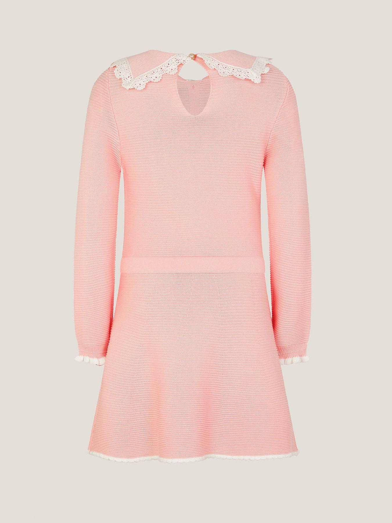 Image 3 of 4 of Monsoon Girls Pearl Collar Knit Dress - Pink