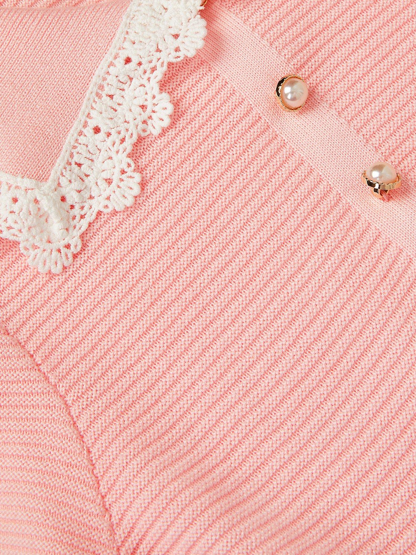 Image 4 of 4 of Monsoon Girls Pearl Collar Knit Dress - Pink