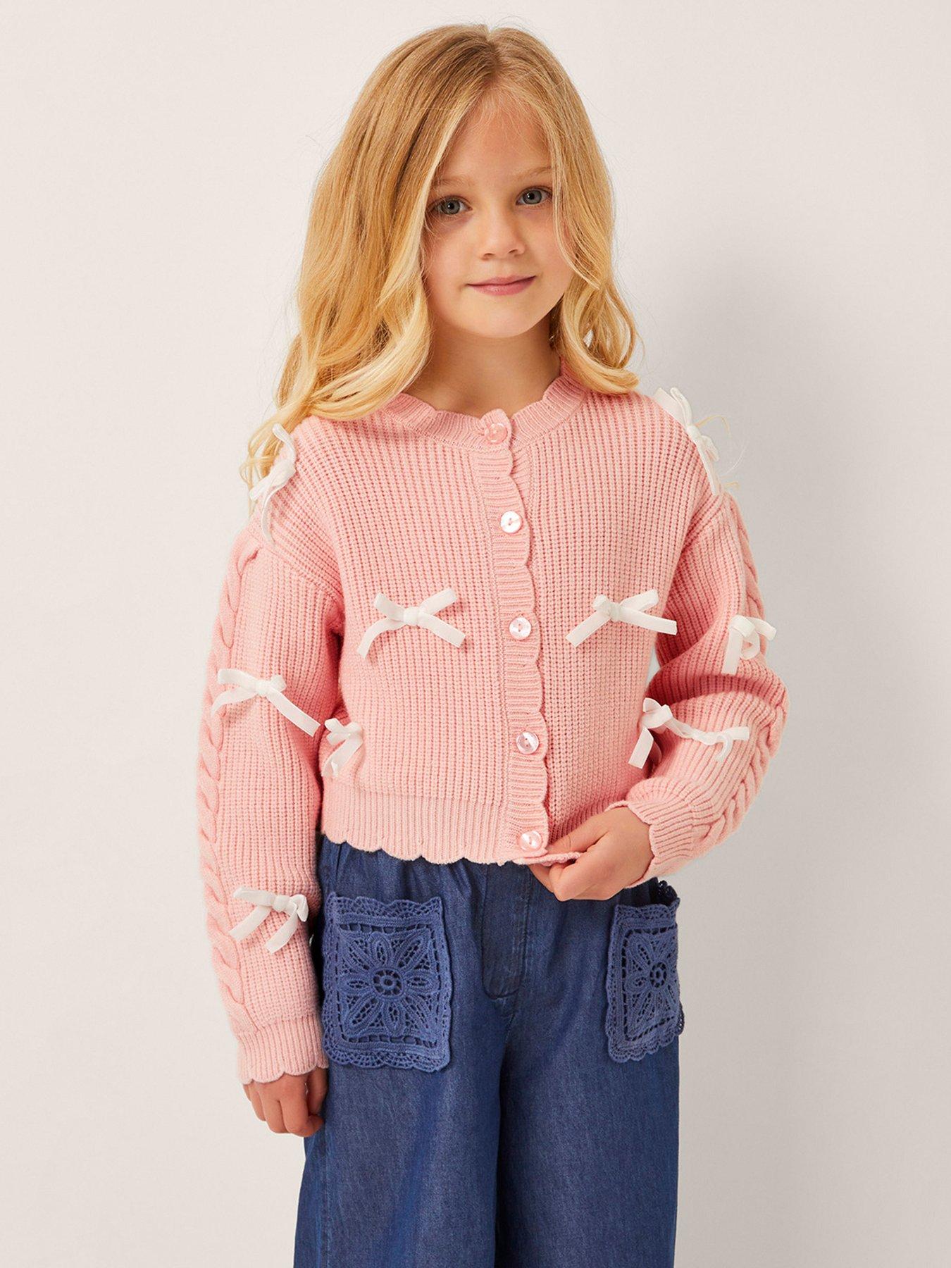 Monsoon Girls Bow Cardigan Pink Littlewoods