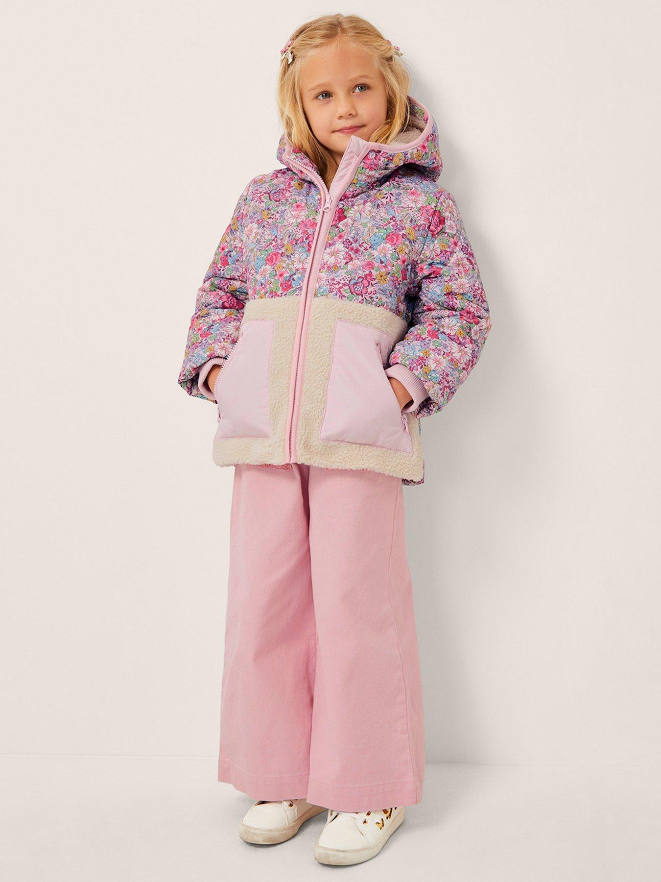 undefined Girls Animal Ditsy Nylon Borg Jacket - Pink