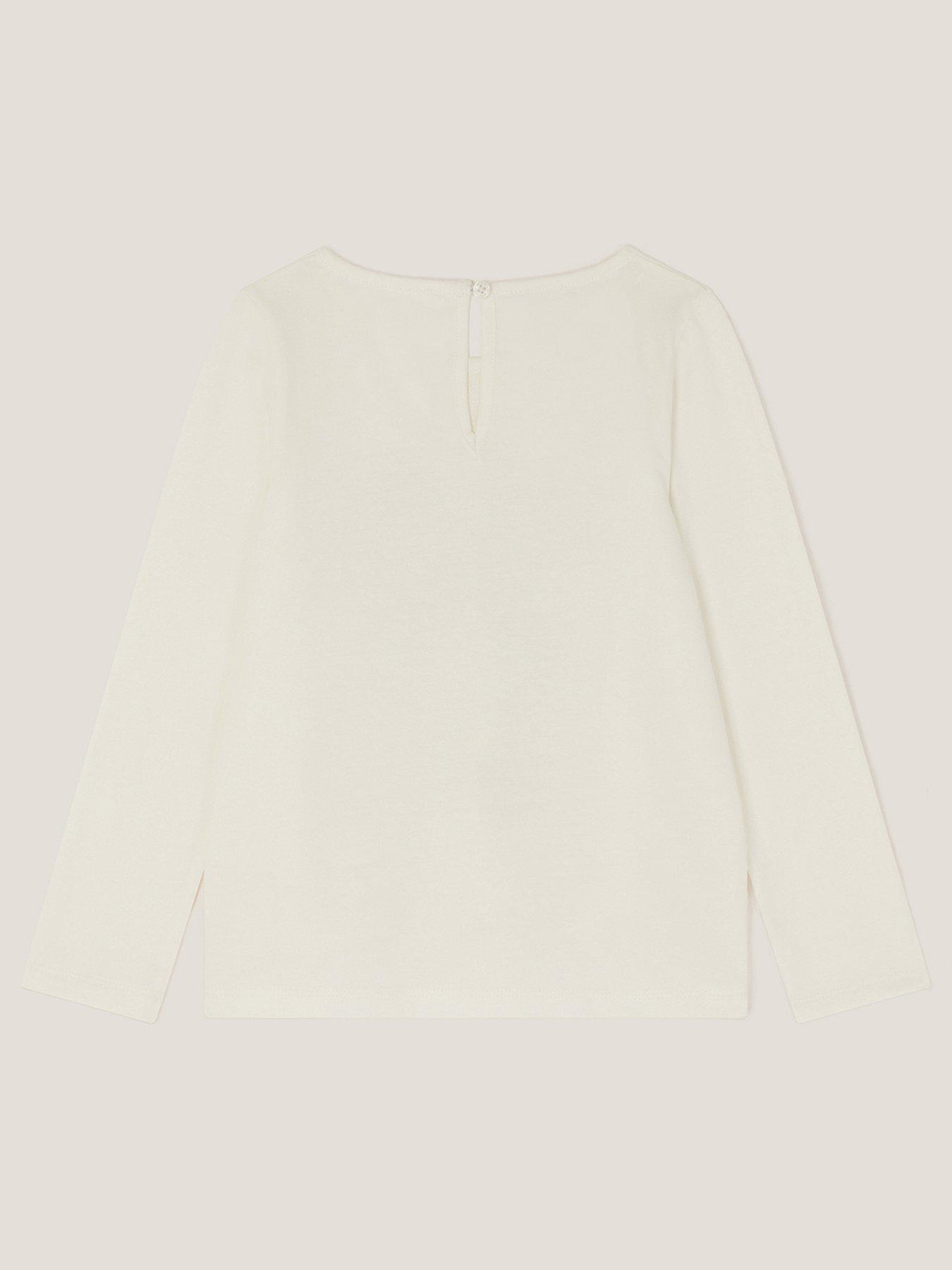 Image 3 of 4 of Monsoon Girls Bow Embroidered Long Sleeve T-Shirt - Light Cream