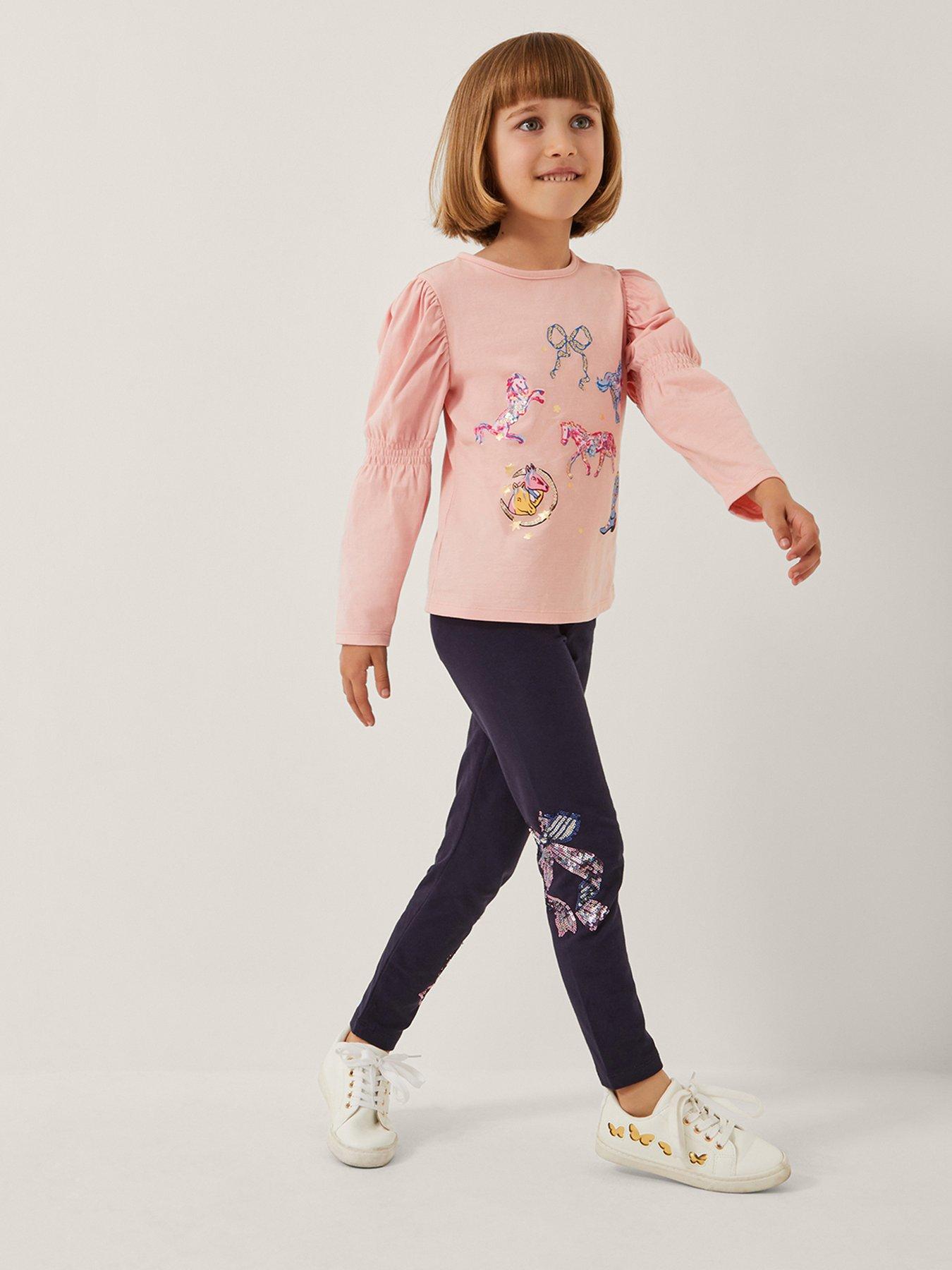 Image 1 of 4 of Monsoon Girls Bow Embroidered Leggings - Navy