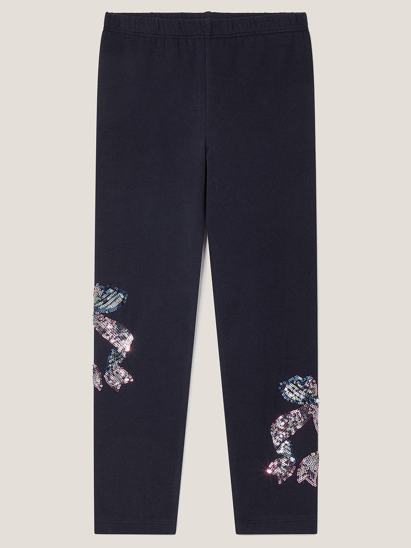 Image 2 of 4 of Monsoon Girls Bow Embroidered Leggings - Navy