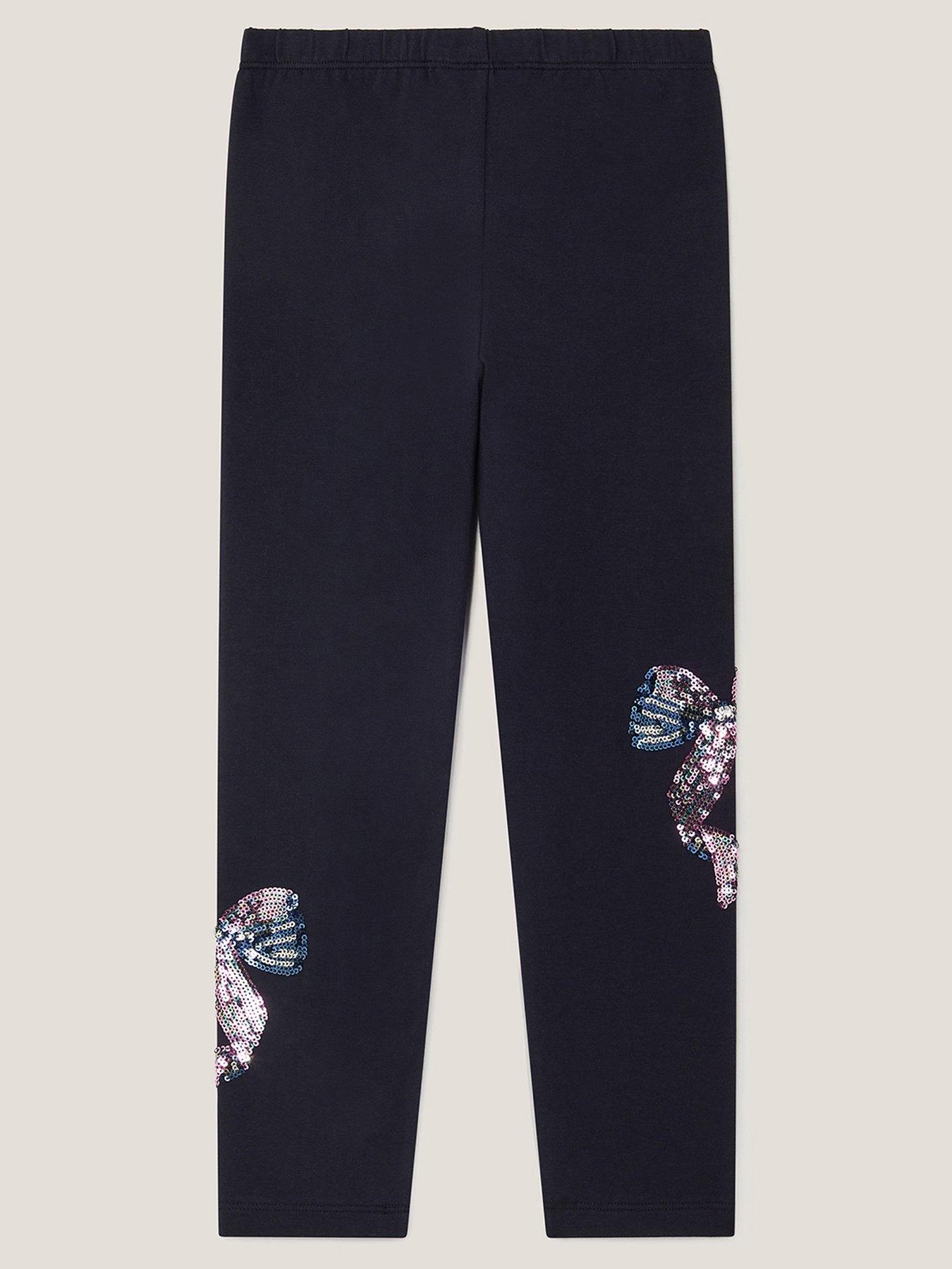 Image 3 of 4 of Monsoon Girls Bow Embroidered Leggings - Navy