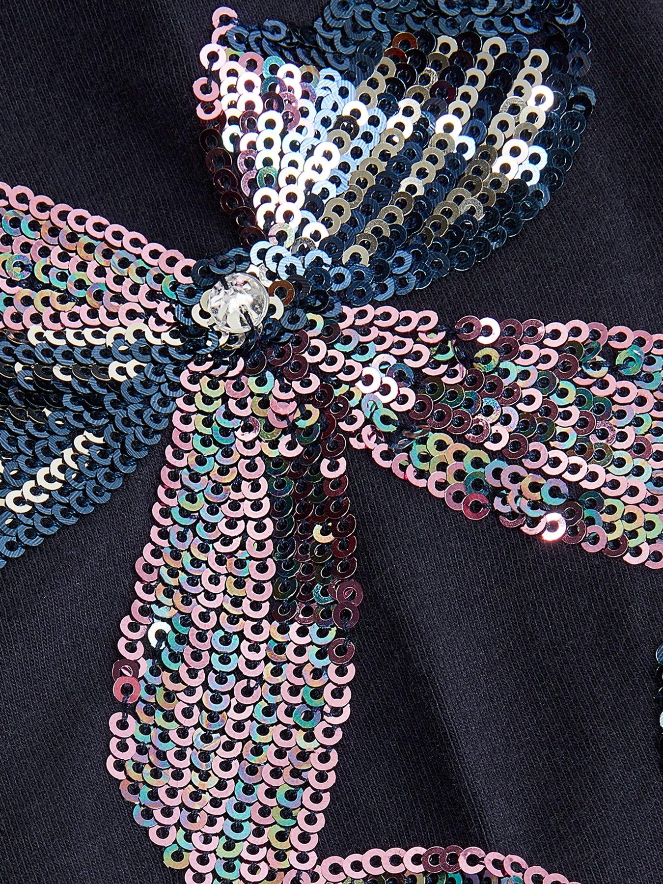 Image 4 of 4 of Monsoon Girls Bow Embroidered Leggings - Navy