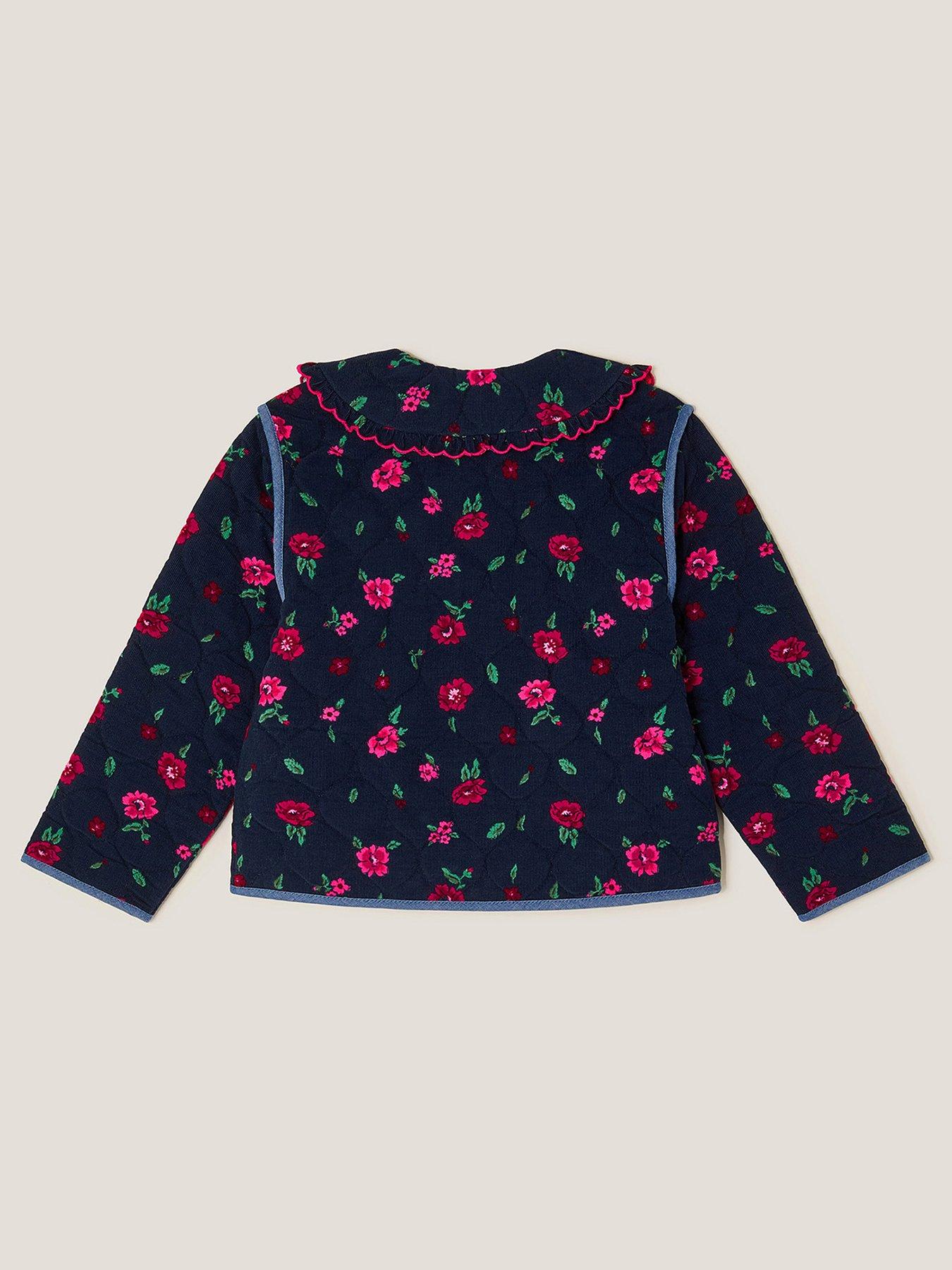 Image 3 of 4 of Monsoon Girls Cord Floral Print Bomber Jacket - Navy