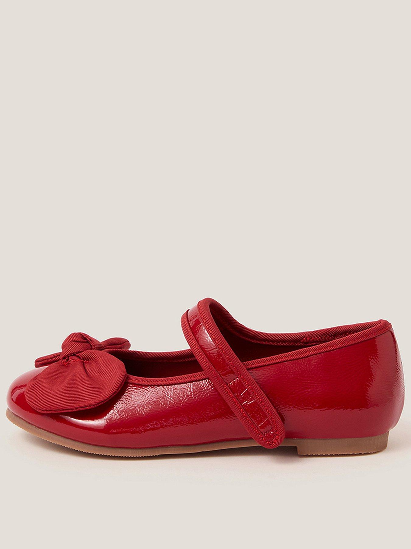 Monsoon Girls Patent Bow Ballerina Shoes Red Littlewoods