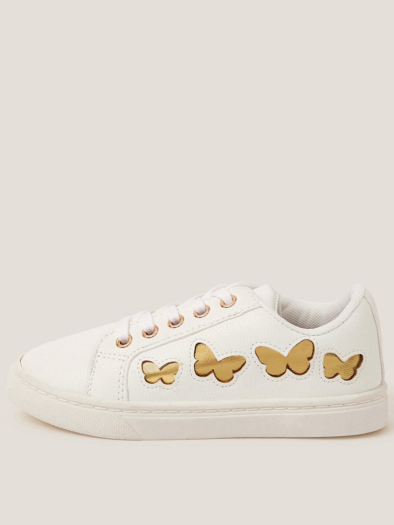 undefined Girls Gold Butterfly Trainer - Light Cream