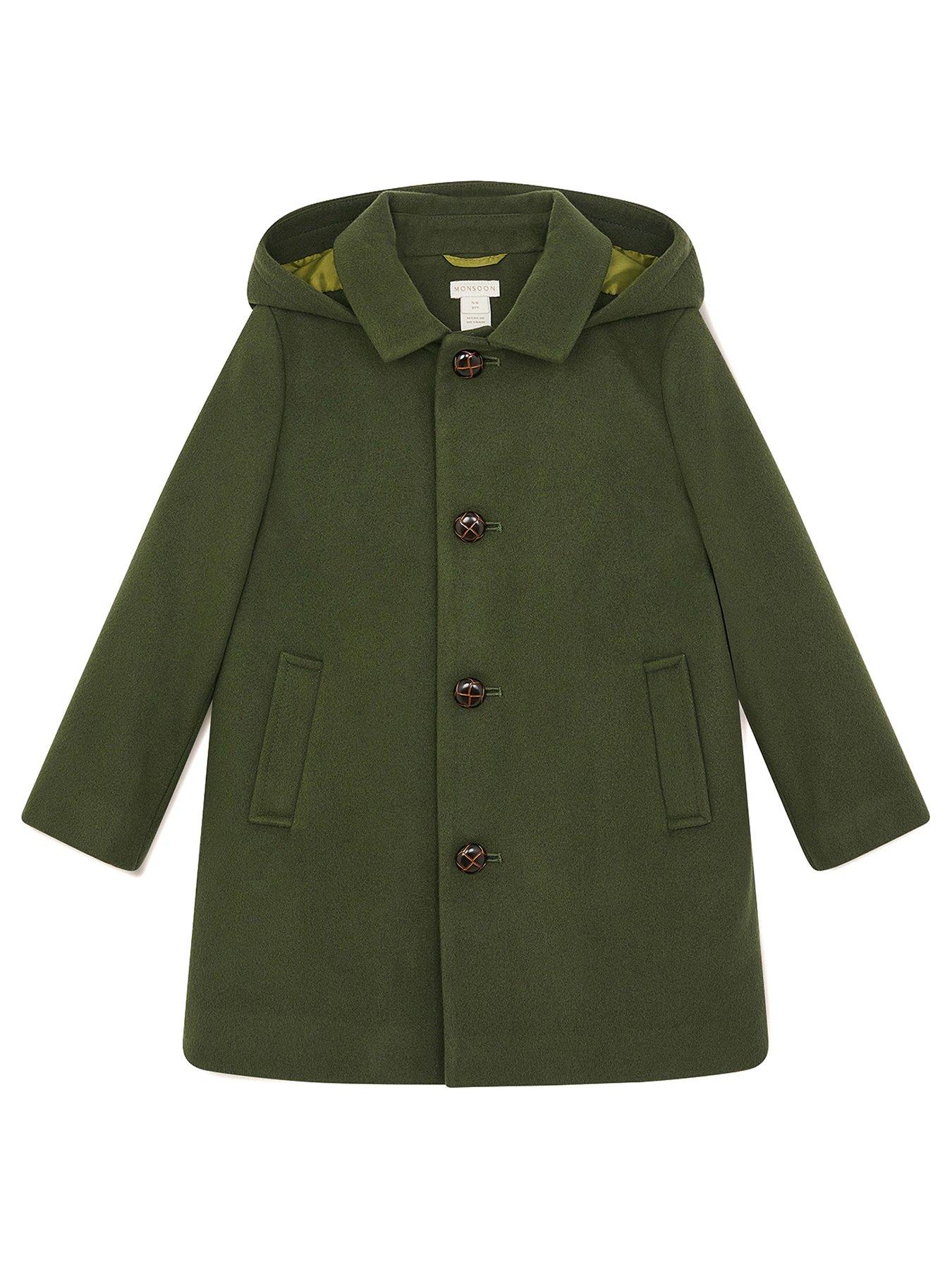 Image 1 of 3 of Monsoon Boys Hooded Button Coat - Green