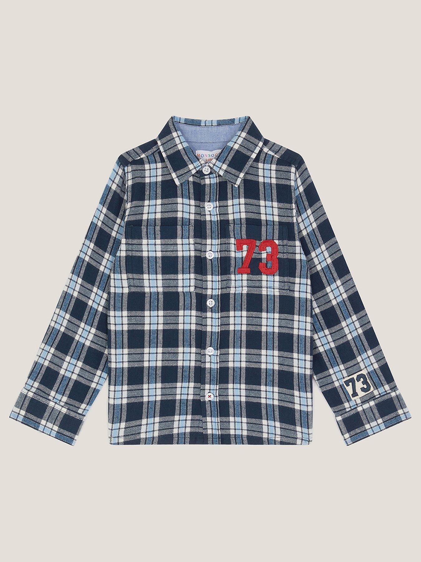 undefined Boys 73 Logo Check Shirt - Blue