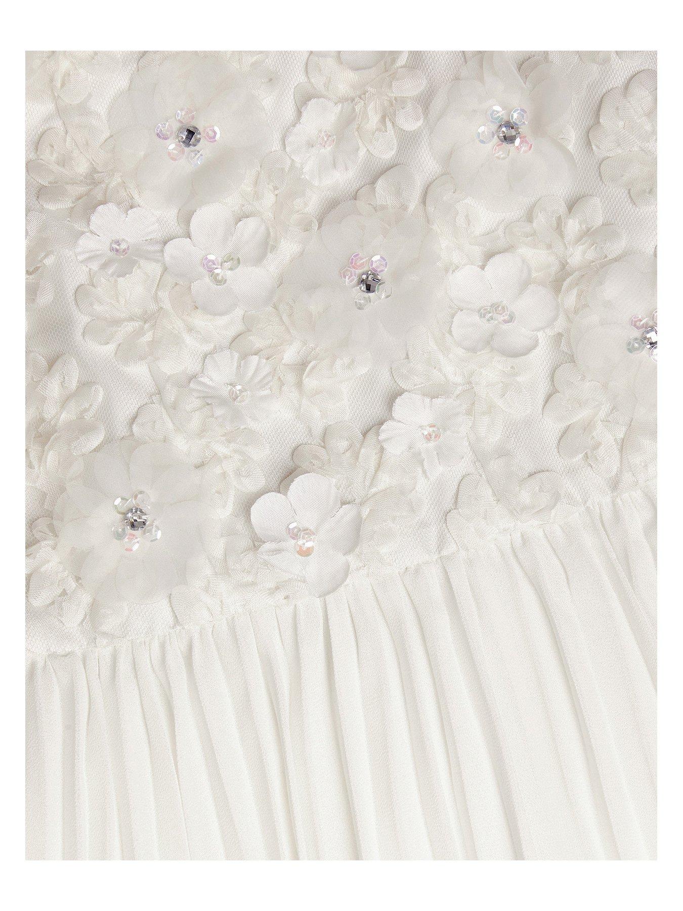  image of monsoon-girls-delores-3d-bodice-pleated-satin-dress-light-cream