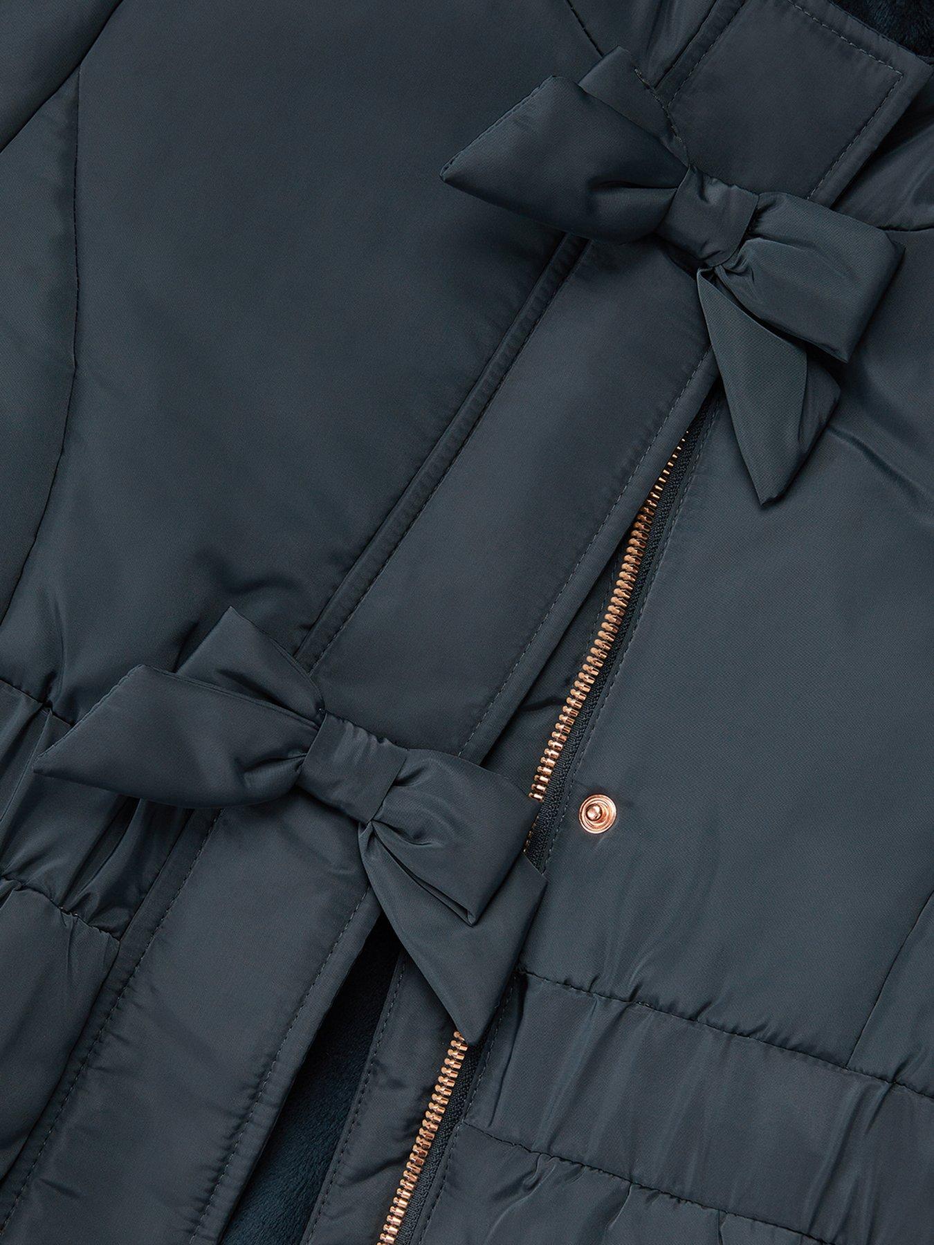 Image 3 of 3 of Monsoon Girls Frill Bow Padded Coat - Navy