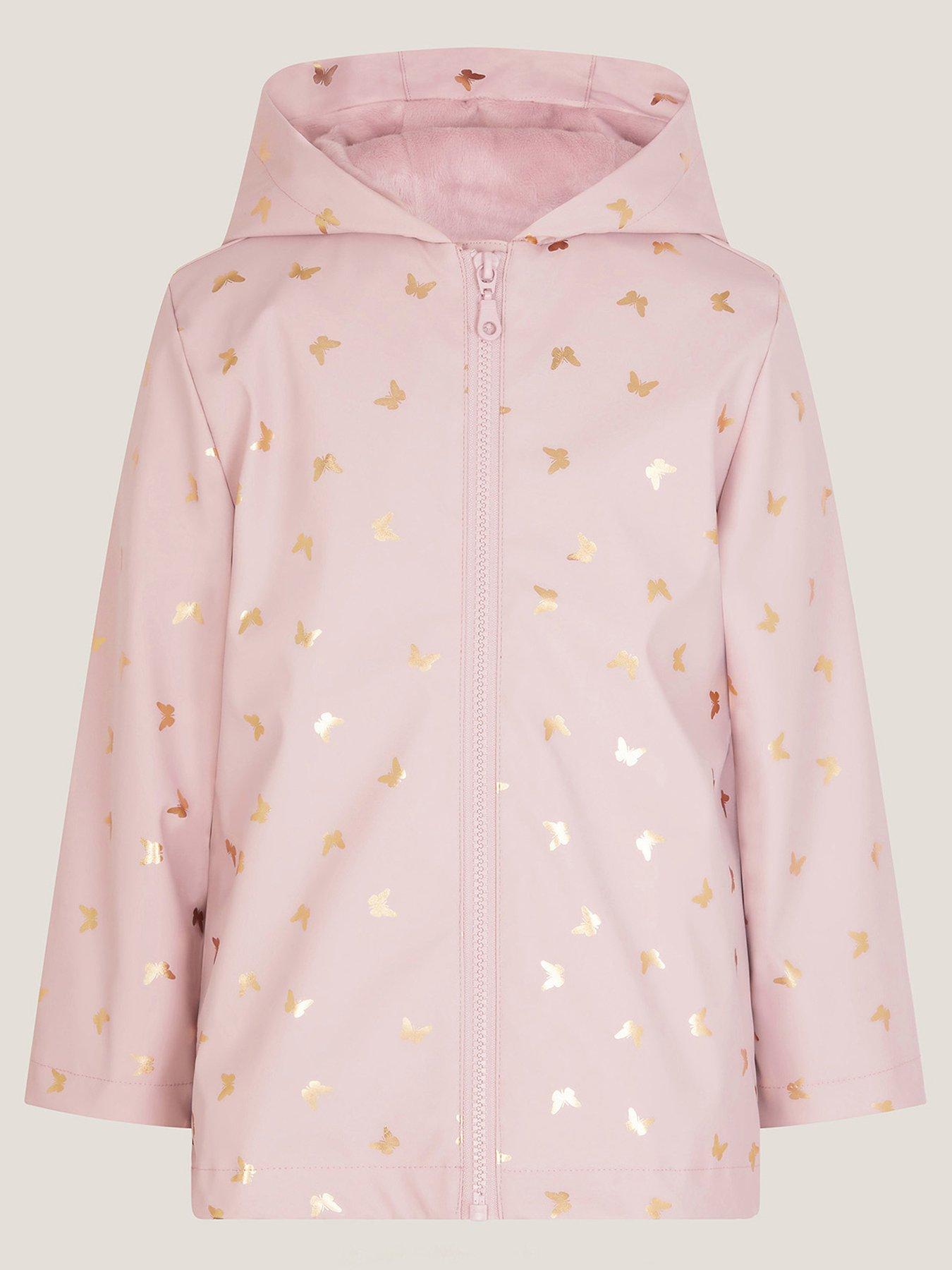 undefined Girls Butterfly Foil Print Raincoat - Pink