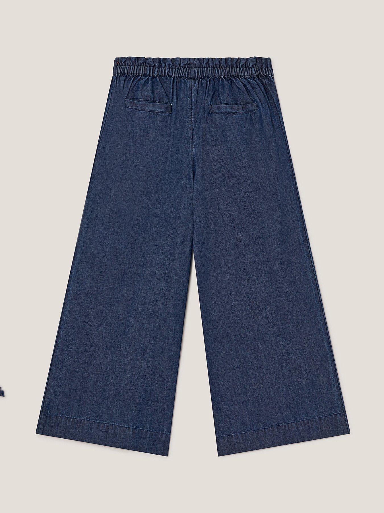 Image 2 of 4 of Monsoon Girls Dark Chambray Crochet Trousers - Blue