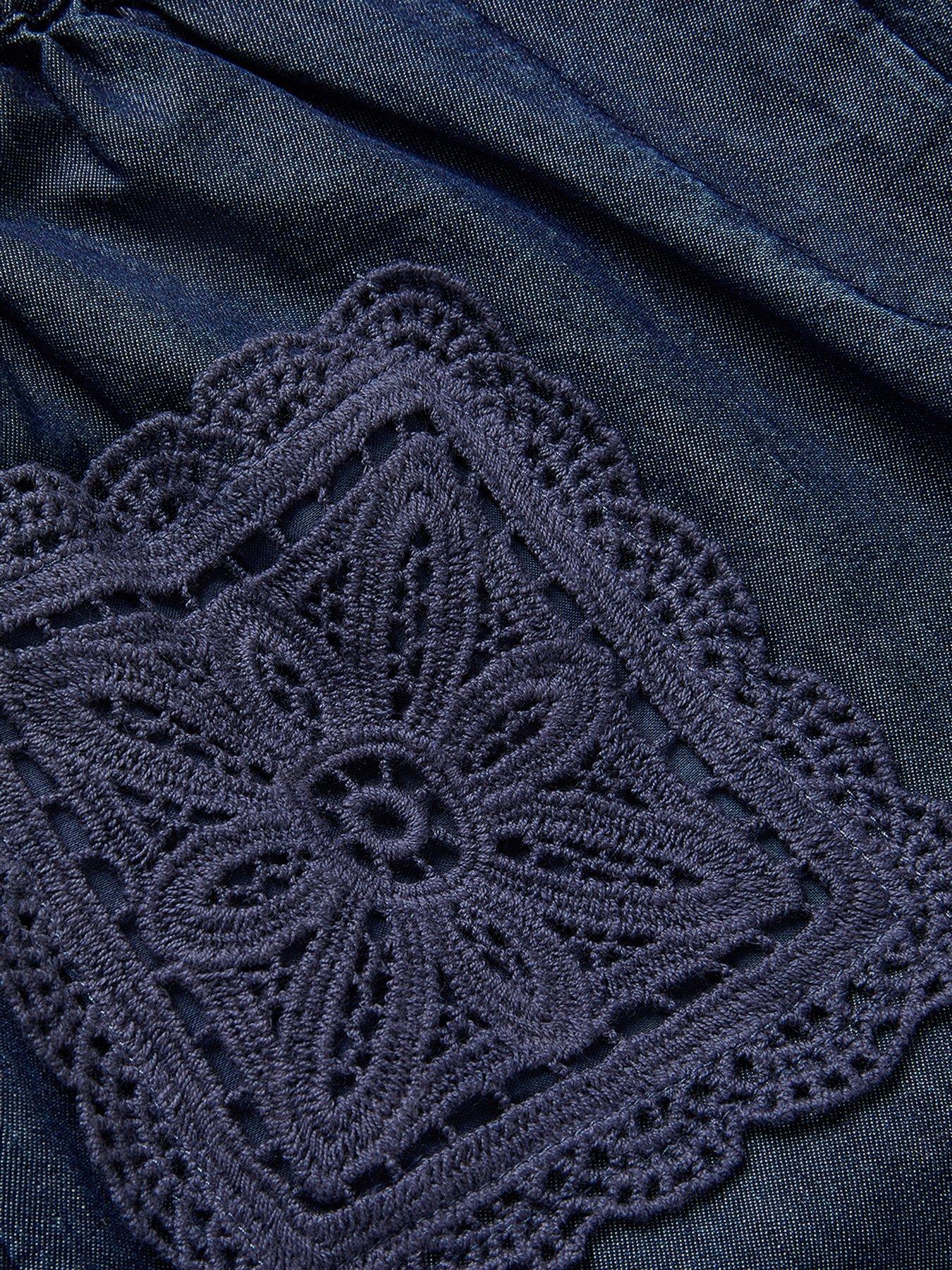 Image 4 of 4 of Monsoon Girls Dark Chambray Crochet Trousers - Blue