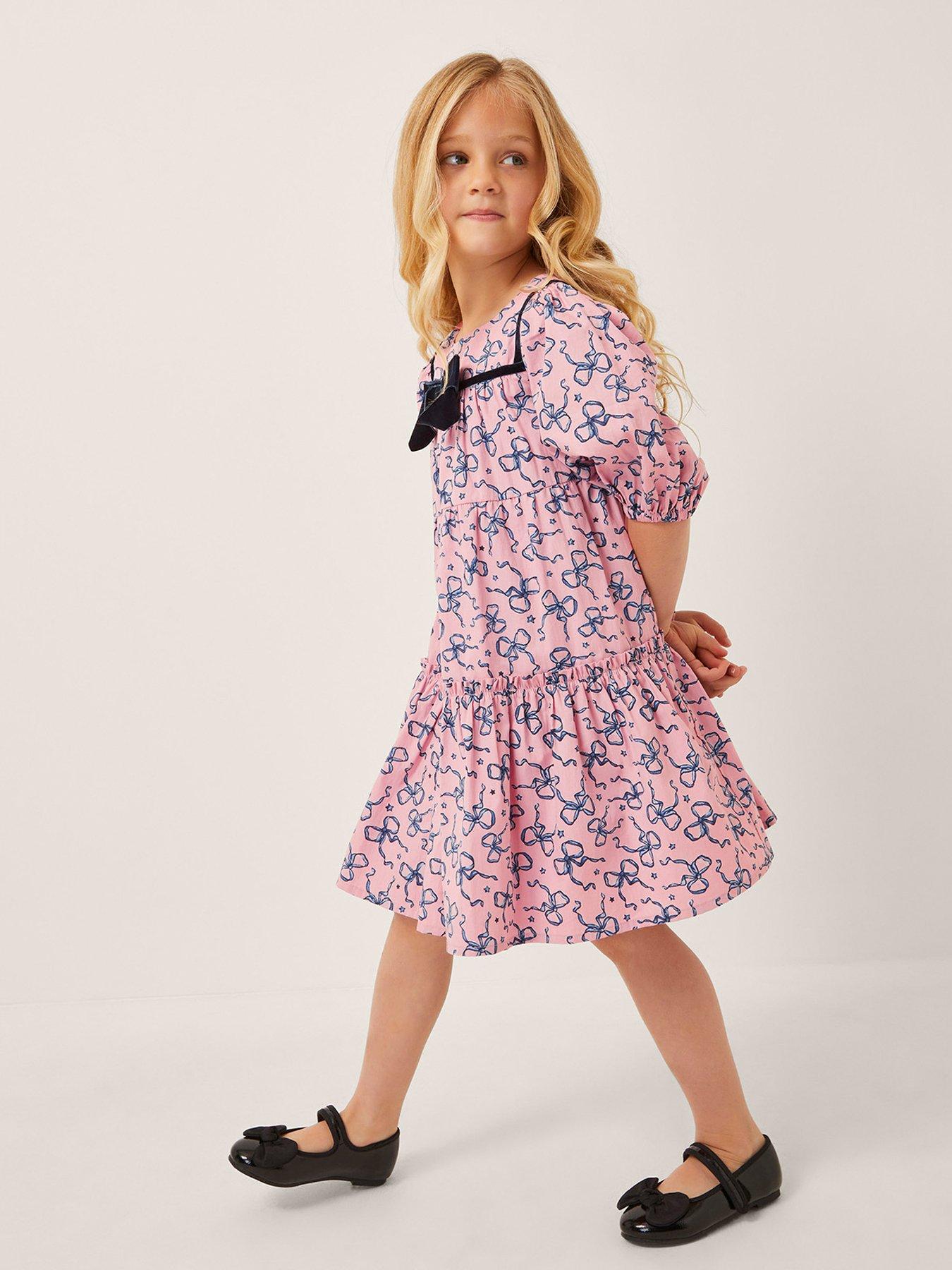 undefined Girls Starry Bow Print Dress - Pink