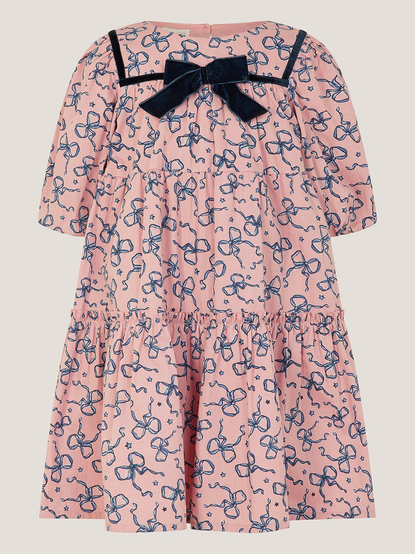 undefined Girls Starry Bow Print Dress - Pink