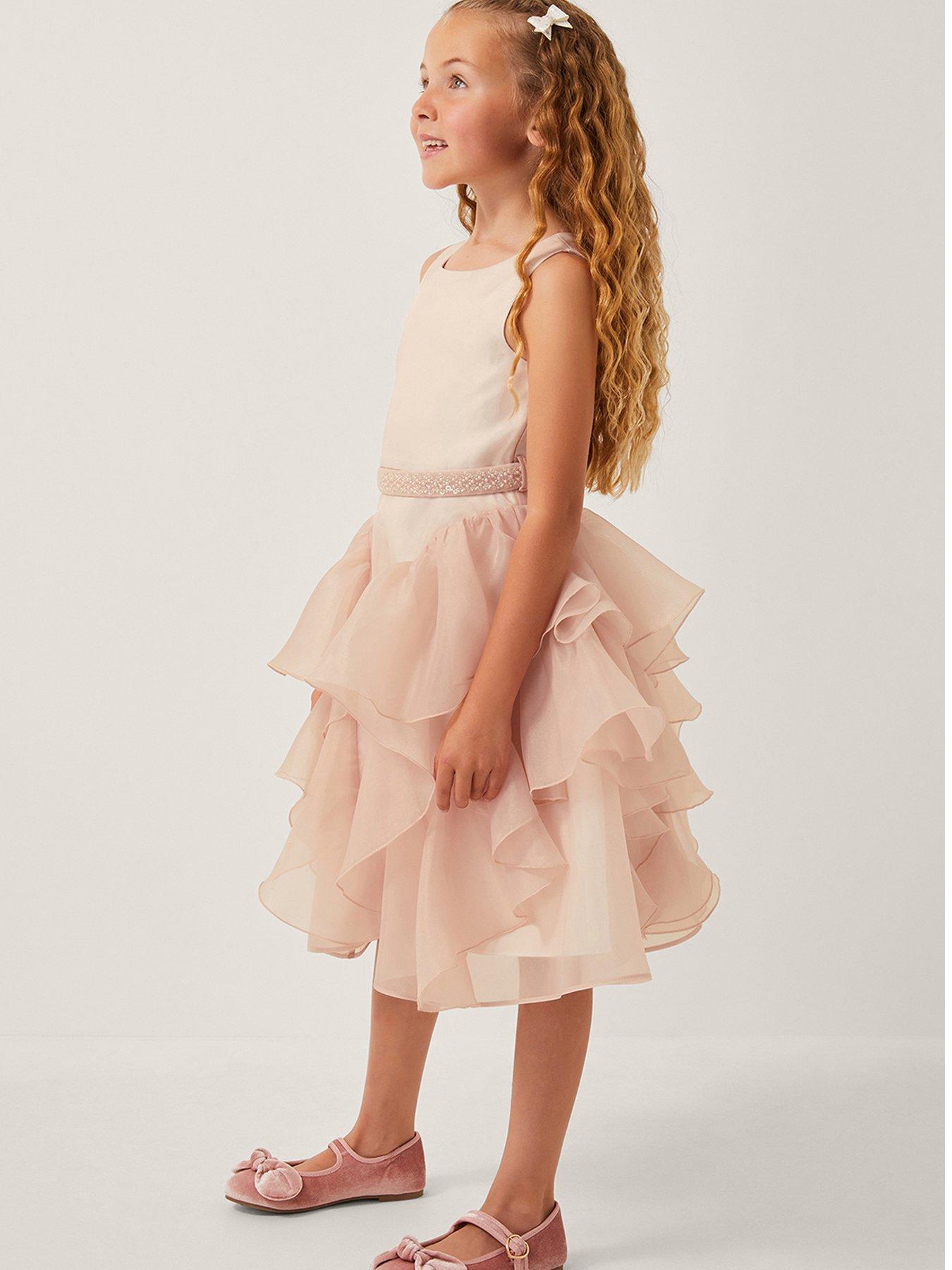 undefined Girls Joanie Organza Pearl Belt Dress - Pink