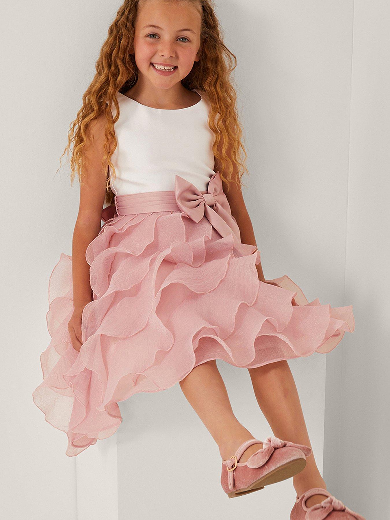 undefined Girls Cancan Swirl 3D Bow Belt Dress - Pink
