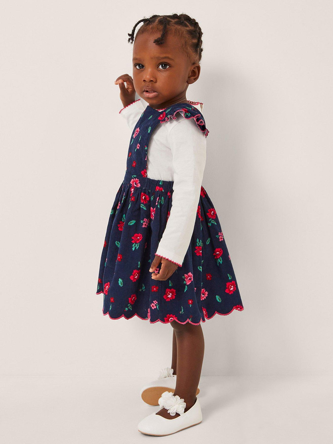 undefined Baby Girls Floral Cord Pinny  &  T-Shirt - Navy