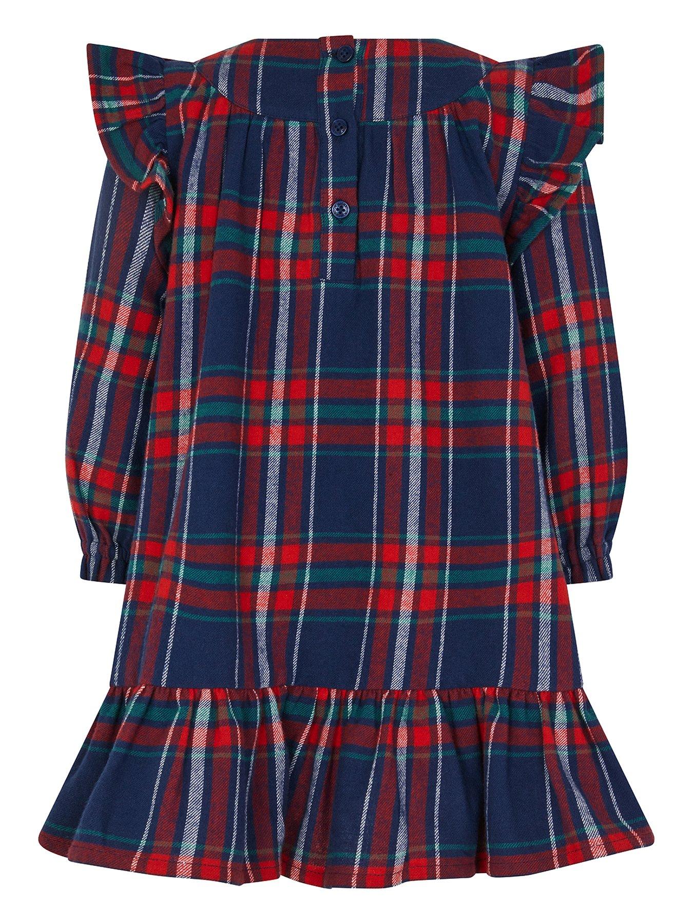 Image 3 of 4 of Monsoon Baby Girls Tartan Embroidered Dress - Navy